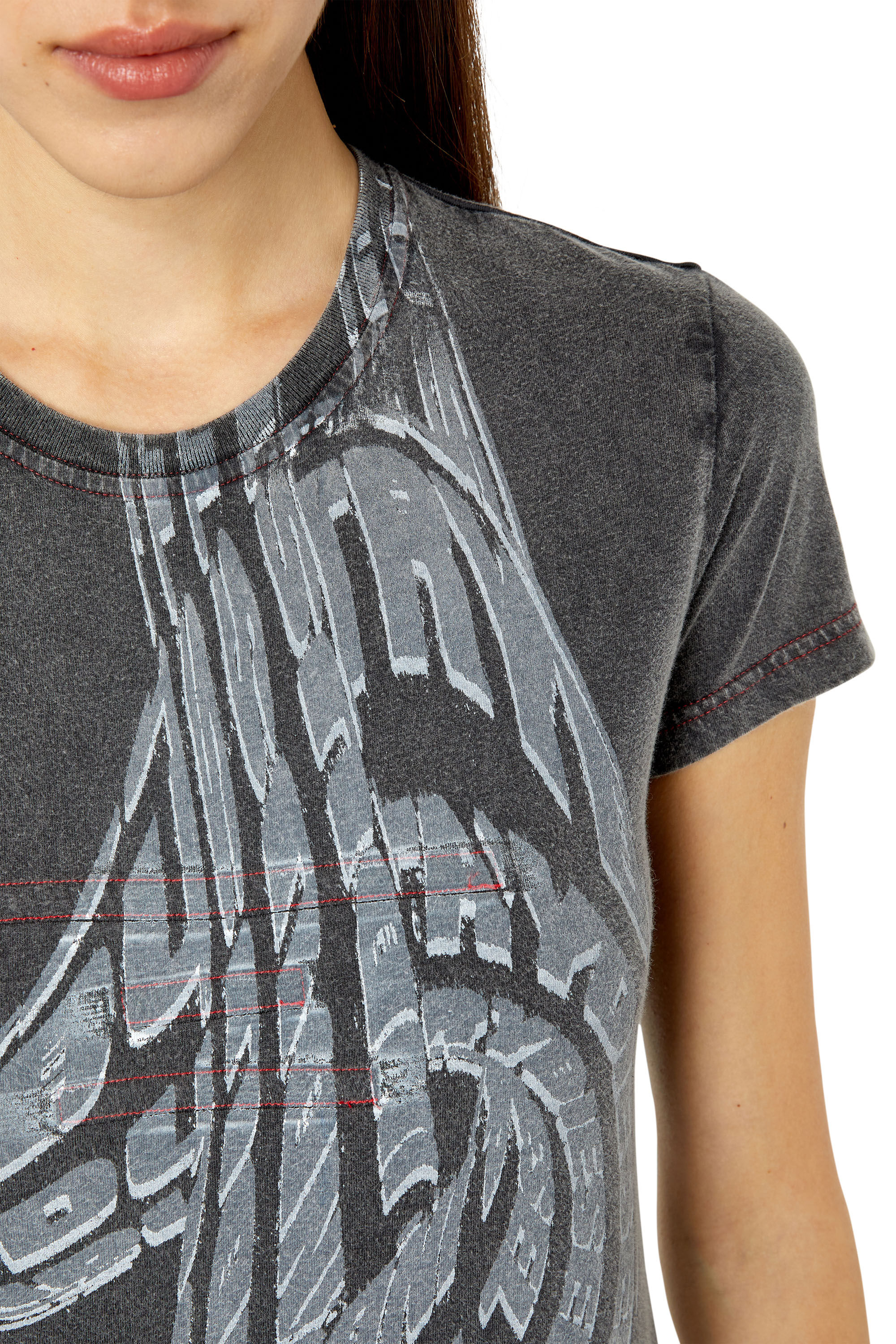 Diesel - T-SLIDART, Woman's Acid-wash T-shirt with graphic logo print in Black - 4