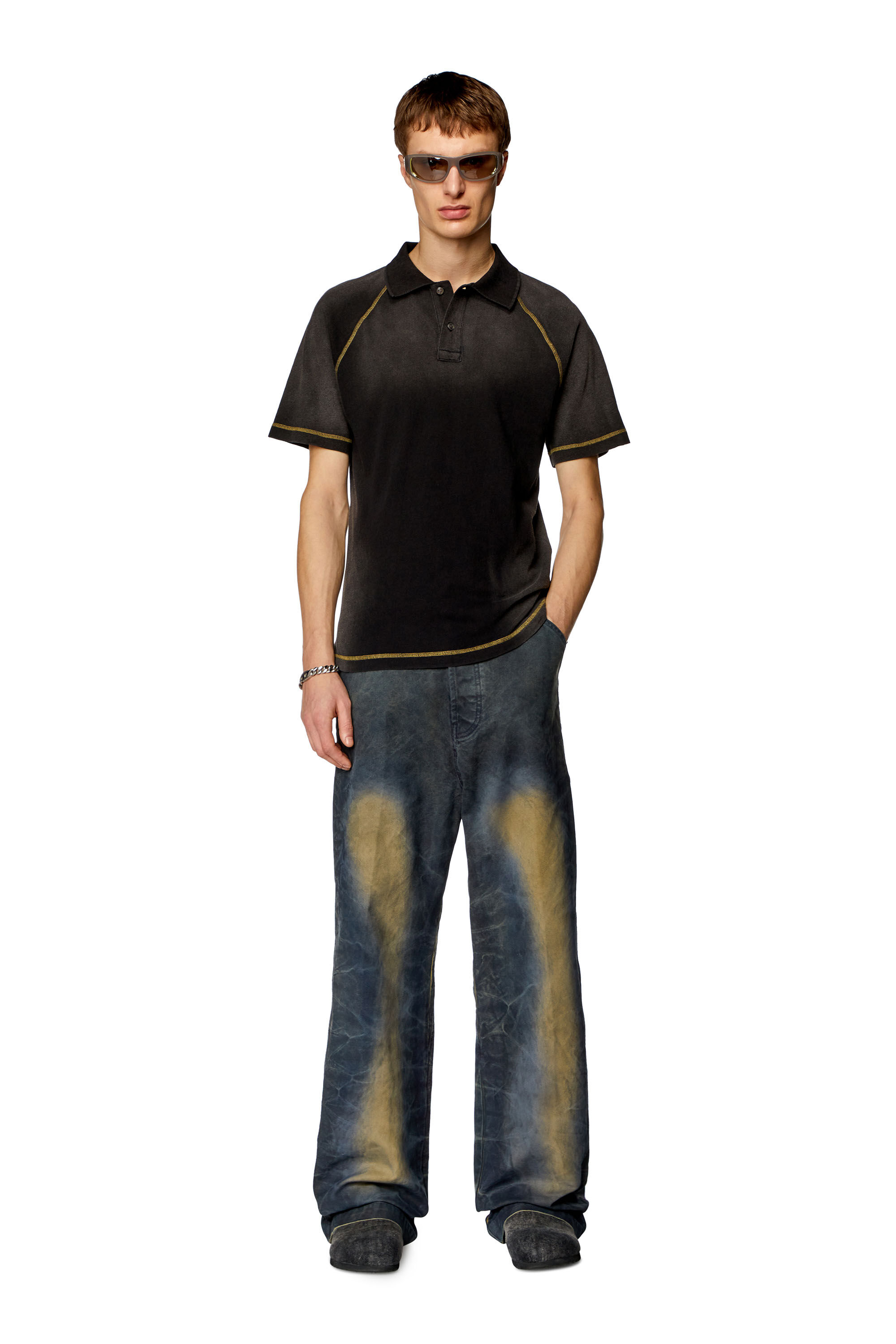 Men's Polo shirt with sun-faded effects | Black | Diesel