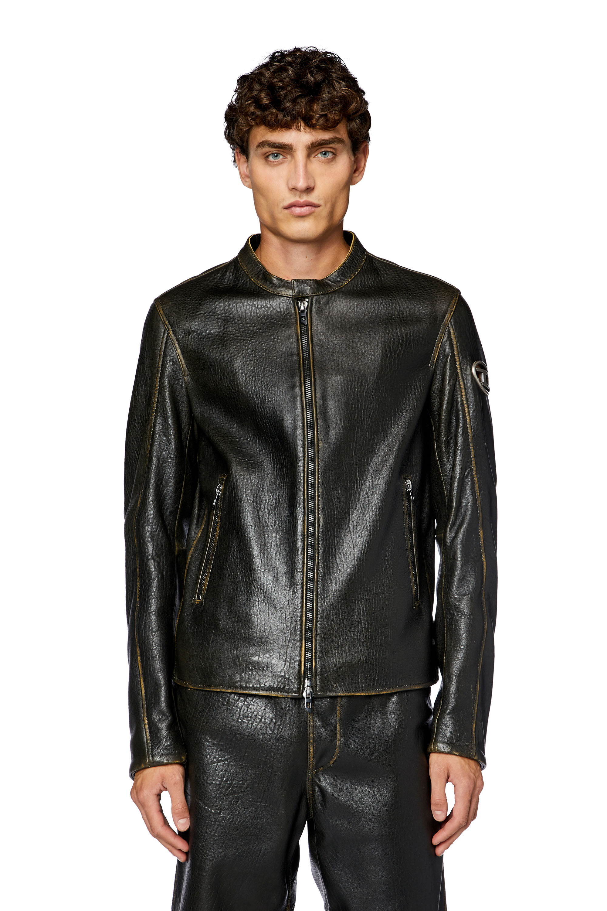 Men's Biker jacket in wrinkled leather | L-COBBE Diesel