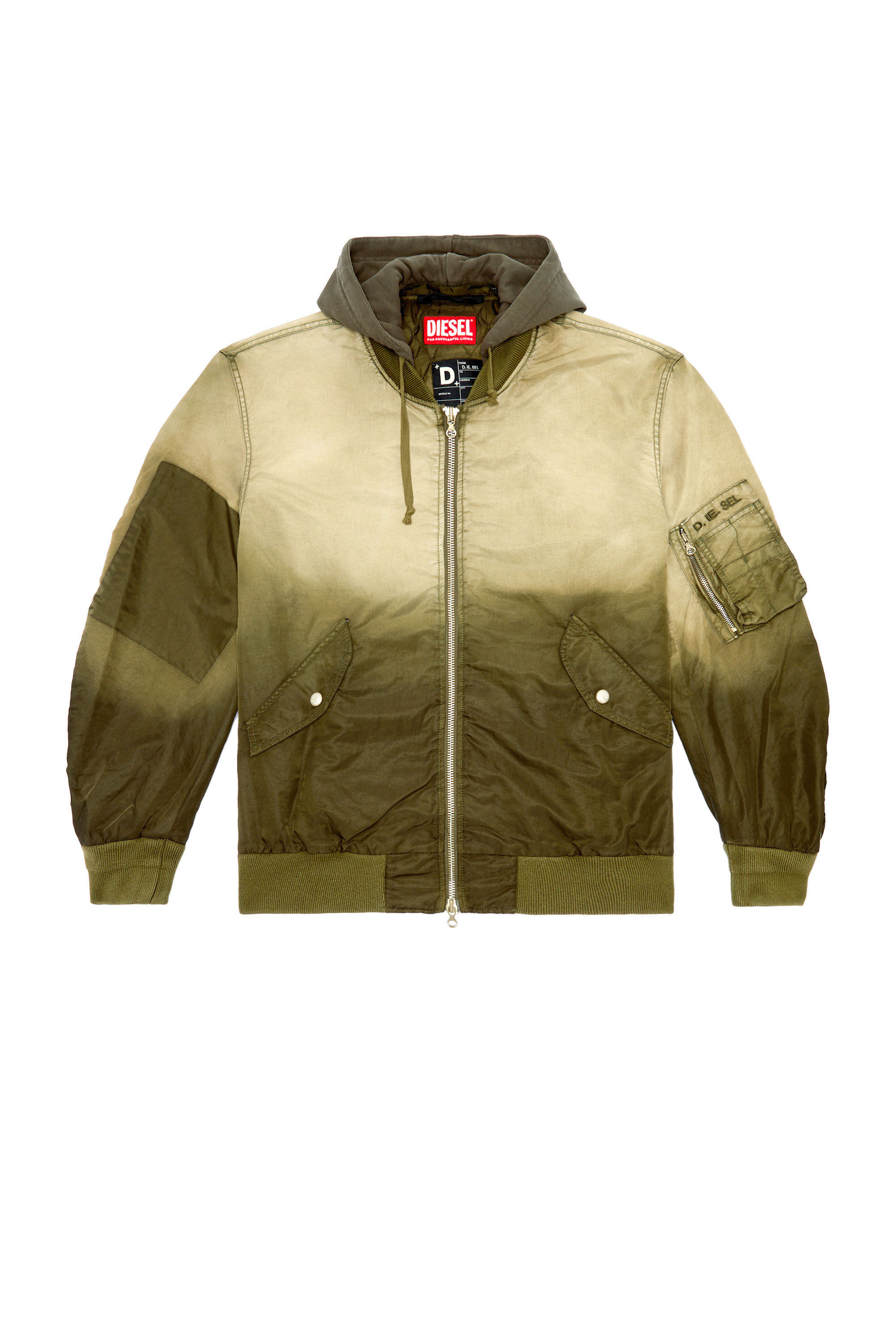 Men s Hooded bomber in treated nylon satin Brown Diesel