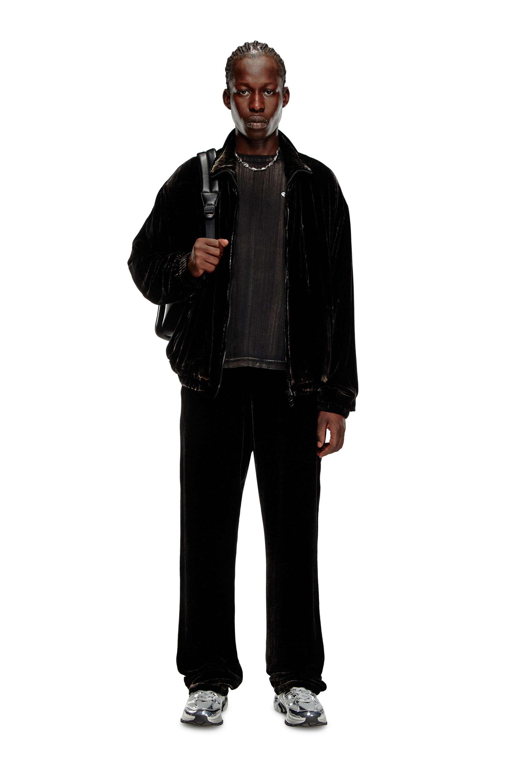 Diesel - P-SALFORD, Man's Track pants in treated velvet in Black - 1