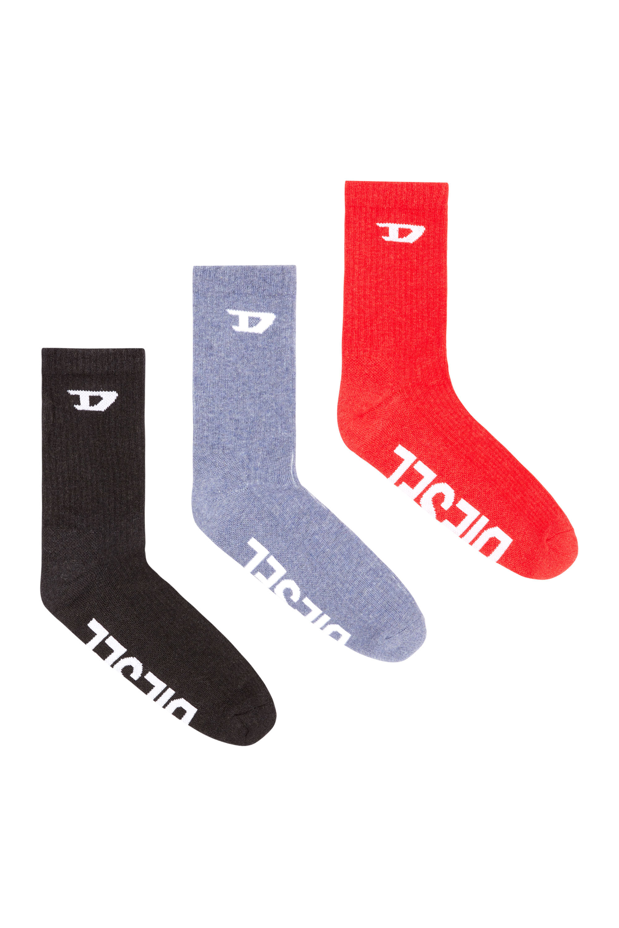 DIESEL | SKM-D-CREW-LIGHT-SOCKS 3PACK SOCKS (E4157) 靴下 Men's Three-pack of socks with logo lettering | Multicolor