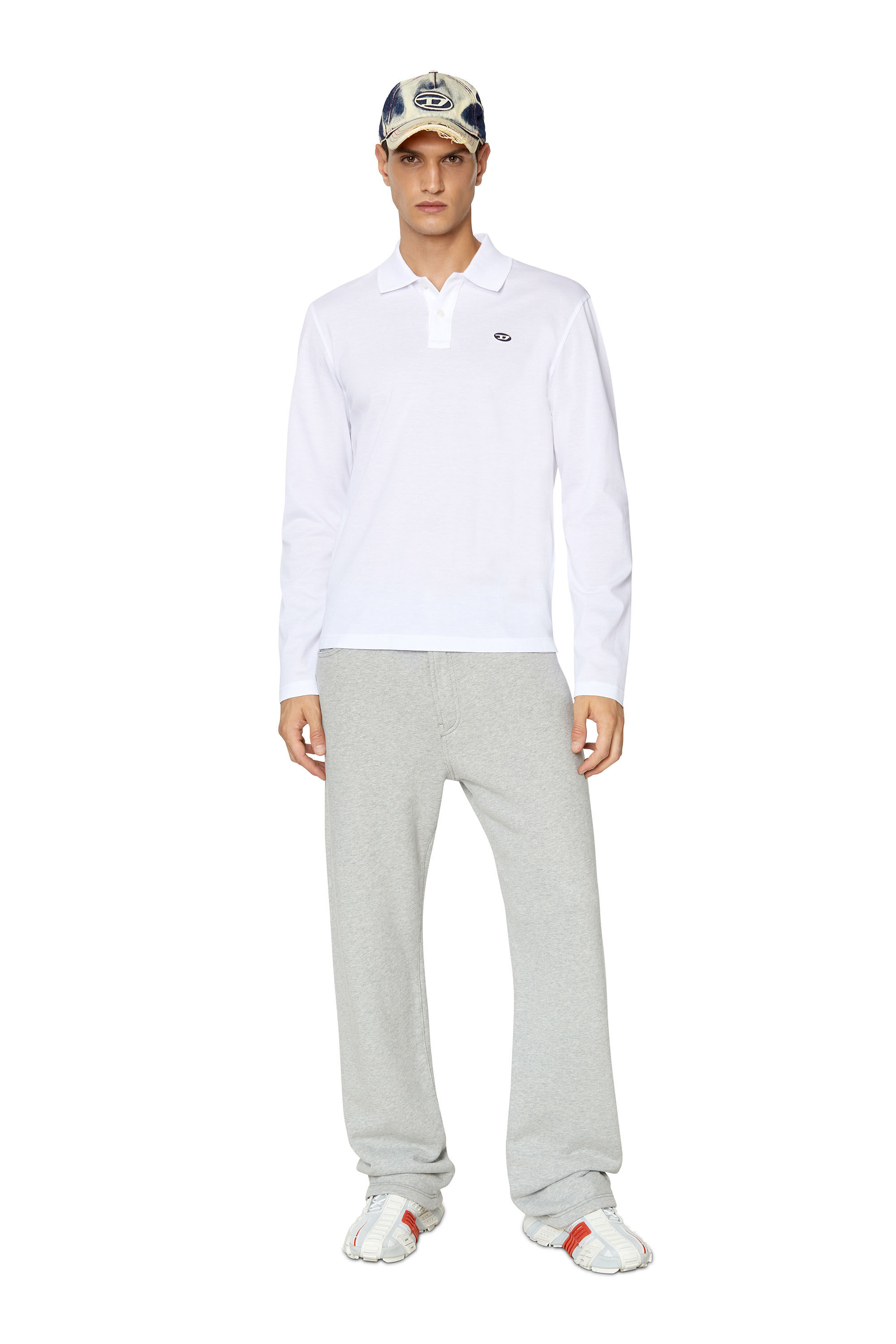 Diesel - T-SMITH-LS-DOVAL-PJ, Man's Long-sleeve polo shirt with D patch in White - 1