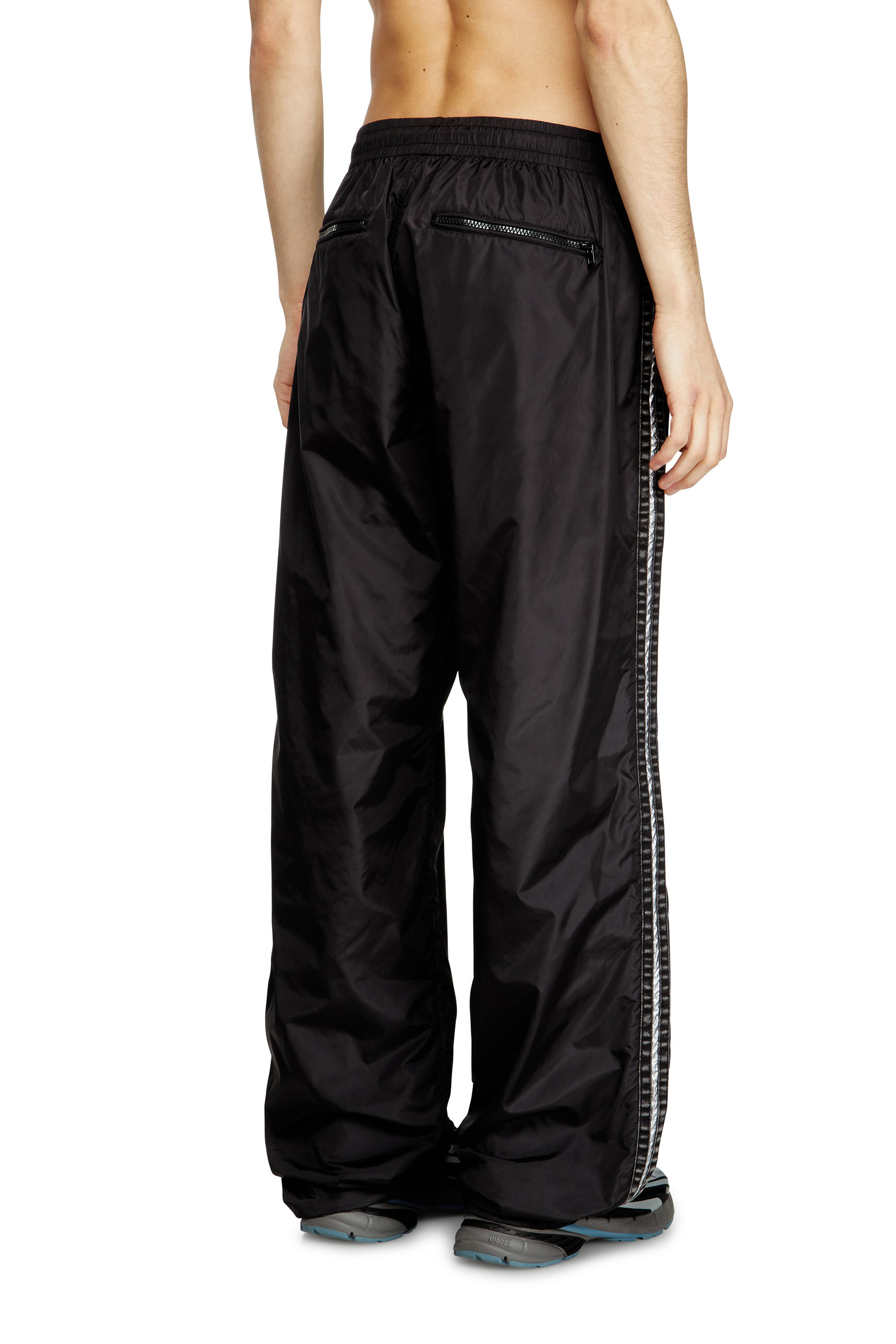 Men's Nylon track pants with side bands | Black | Diesel Men's Nylon track pants with side bands | Black | Diesel