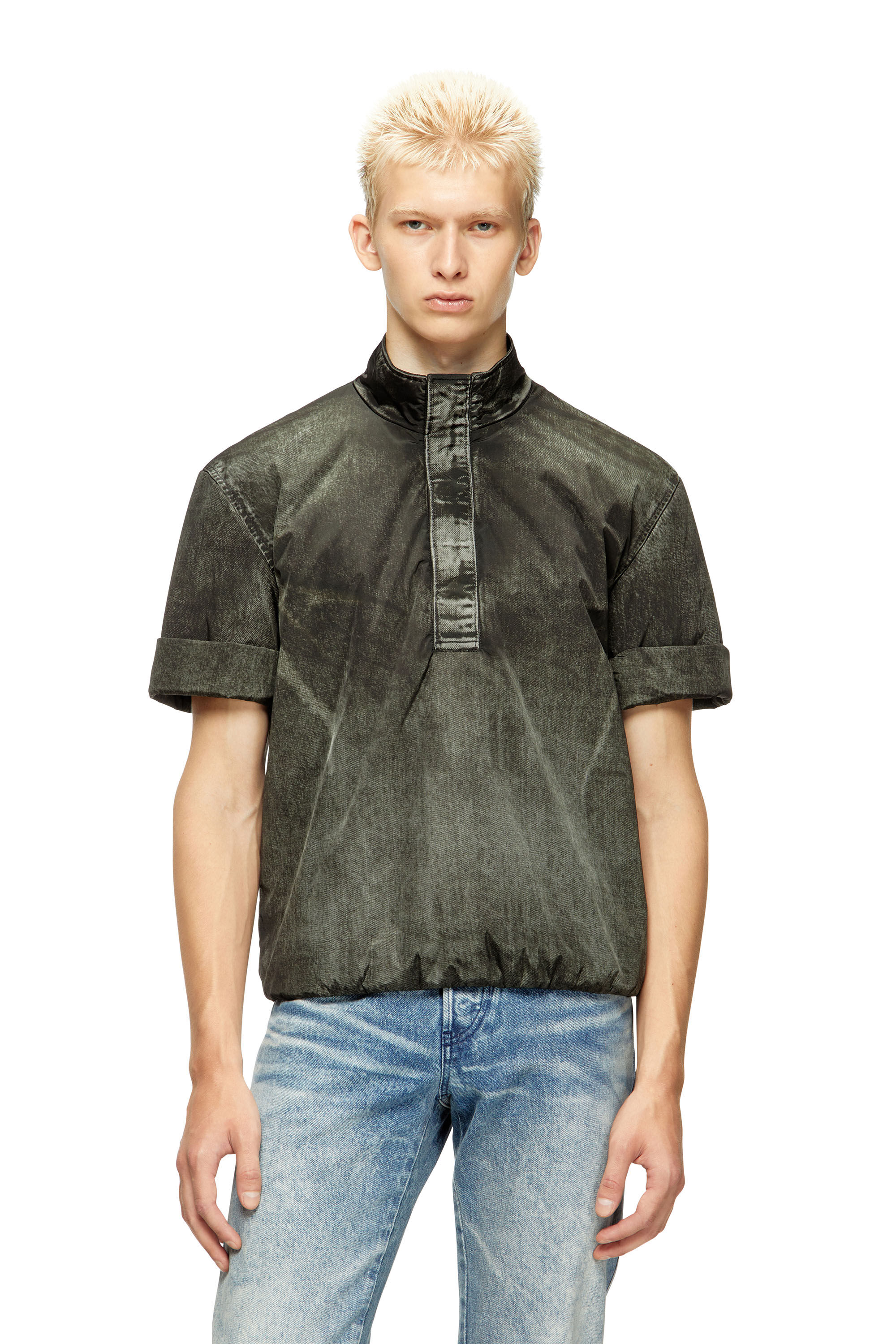 Diesel - J-VALOIS, Chaqueta de manga corta en nylon con efecto denim Hombre in Negro - 3