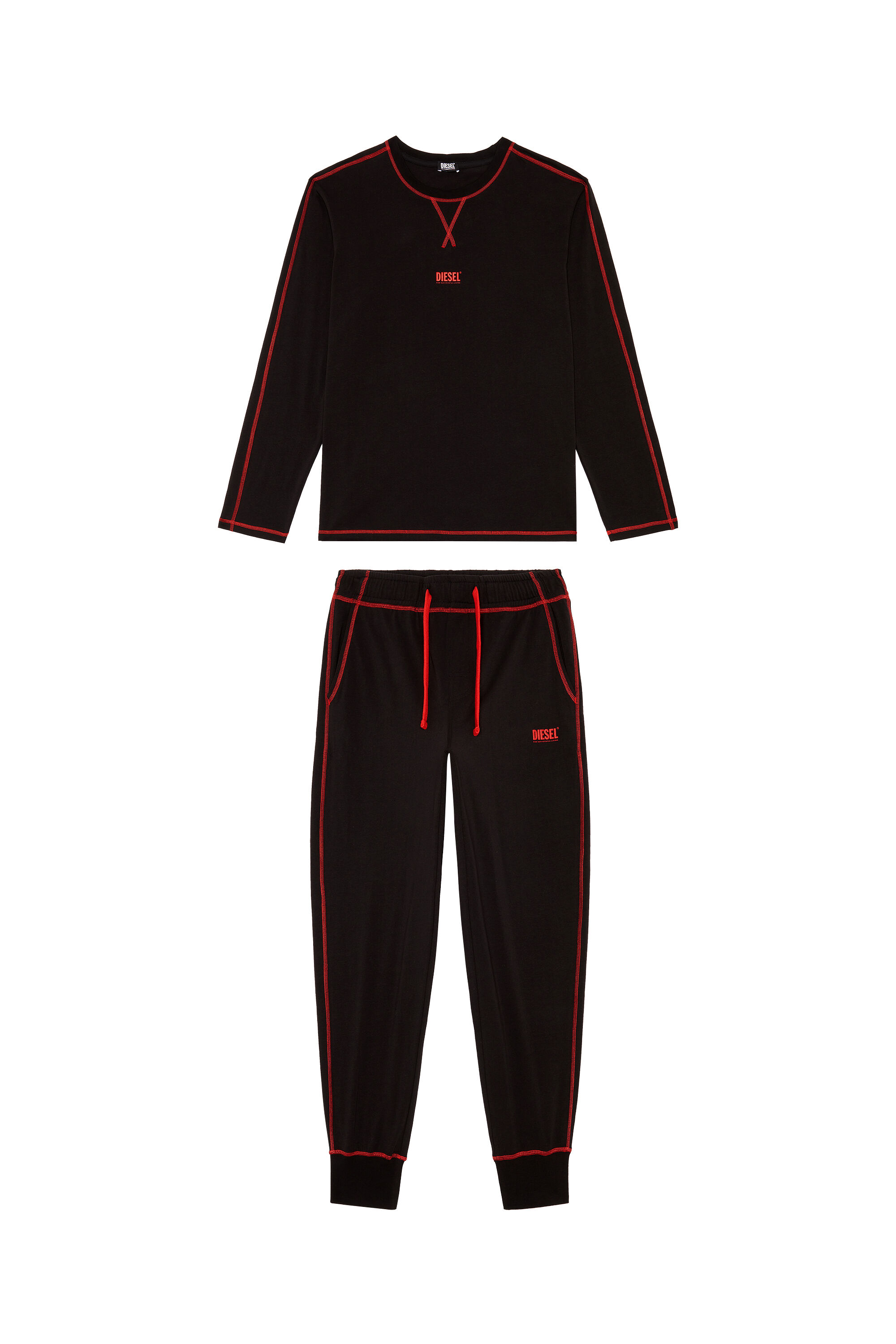 Diesel - UMSET-WILLONG, Man's Long pyjamas with contrast stitching in Black - 4