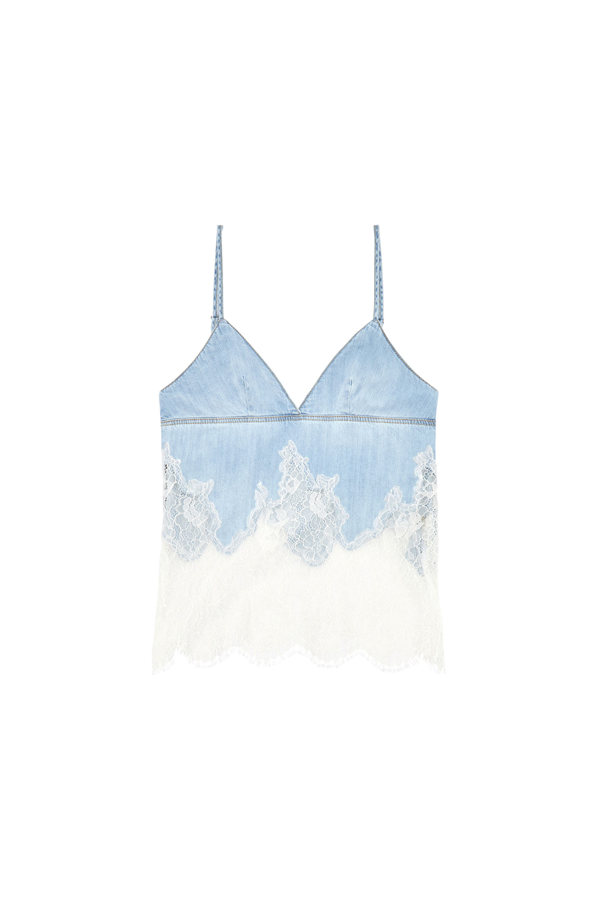 Women's Strappy top in denim and lace