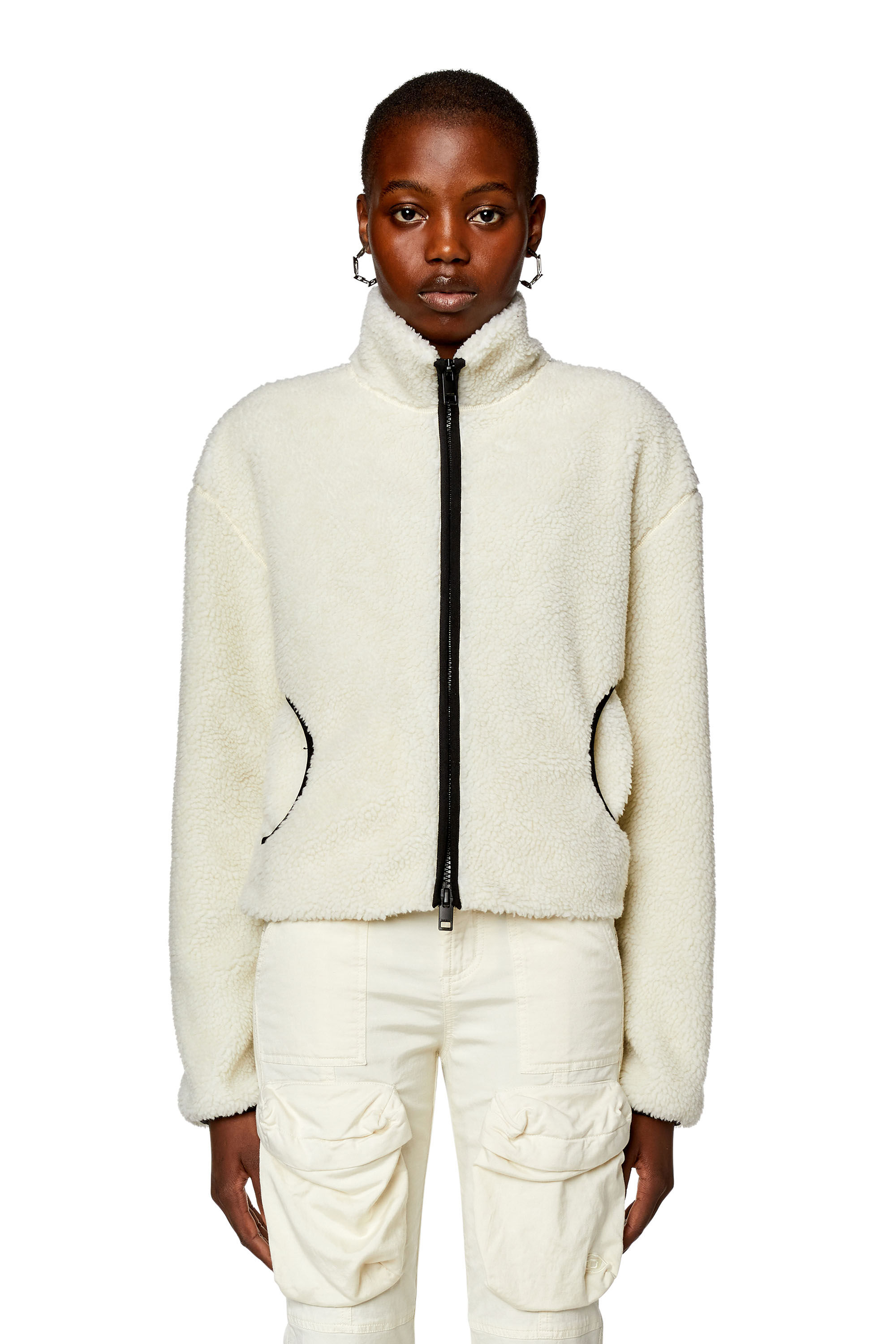 Women's Teddy jacket with piped oval D logo | White | Diesel