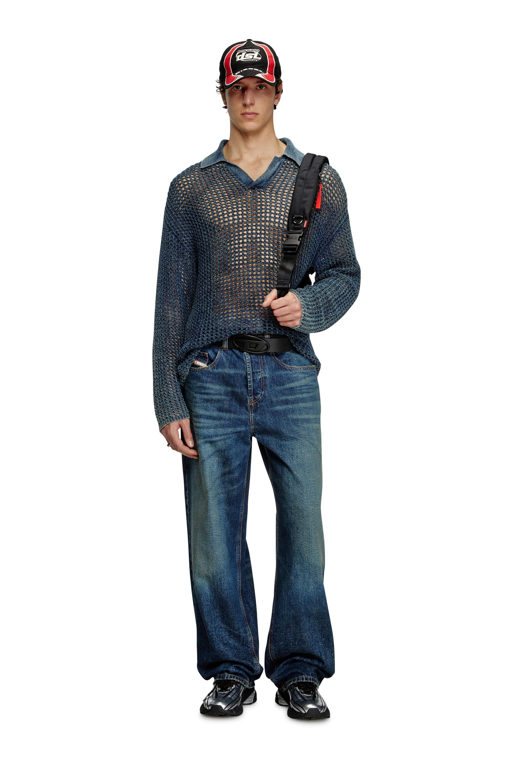 Diesel - K-SQUARED, Suéter de camiseta polo de tejido abierto en hilo denim Hombre in Azul marino - 1