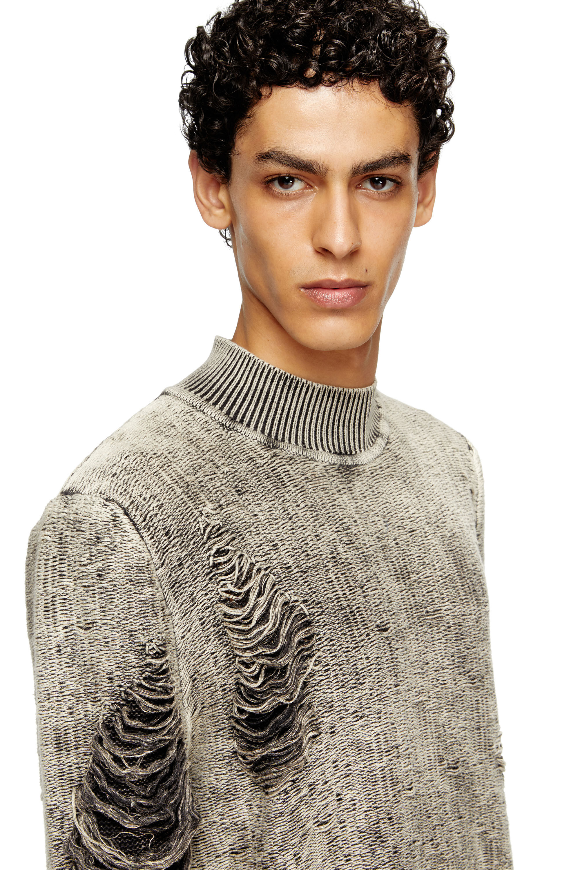 Diesel - K-FJORDI, Man's Destroyed jumper with floating yarns in Grey - 5