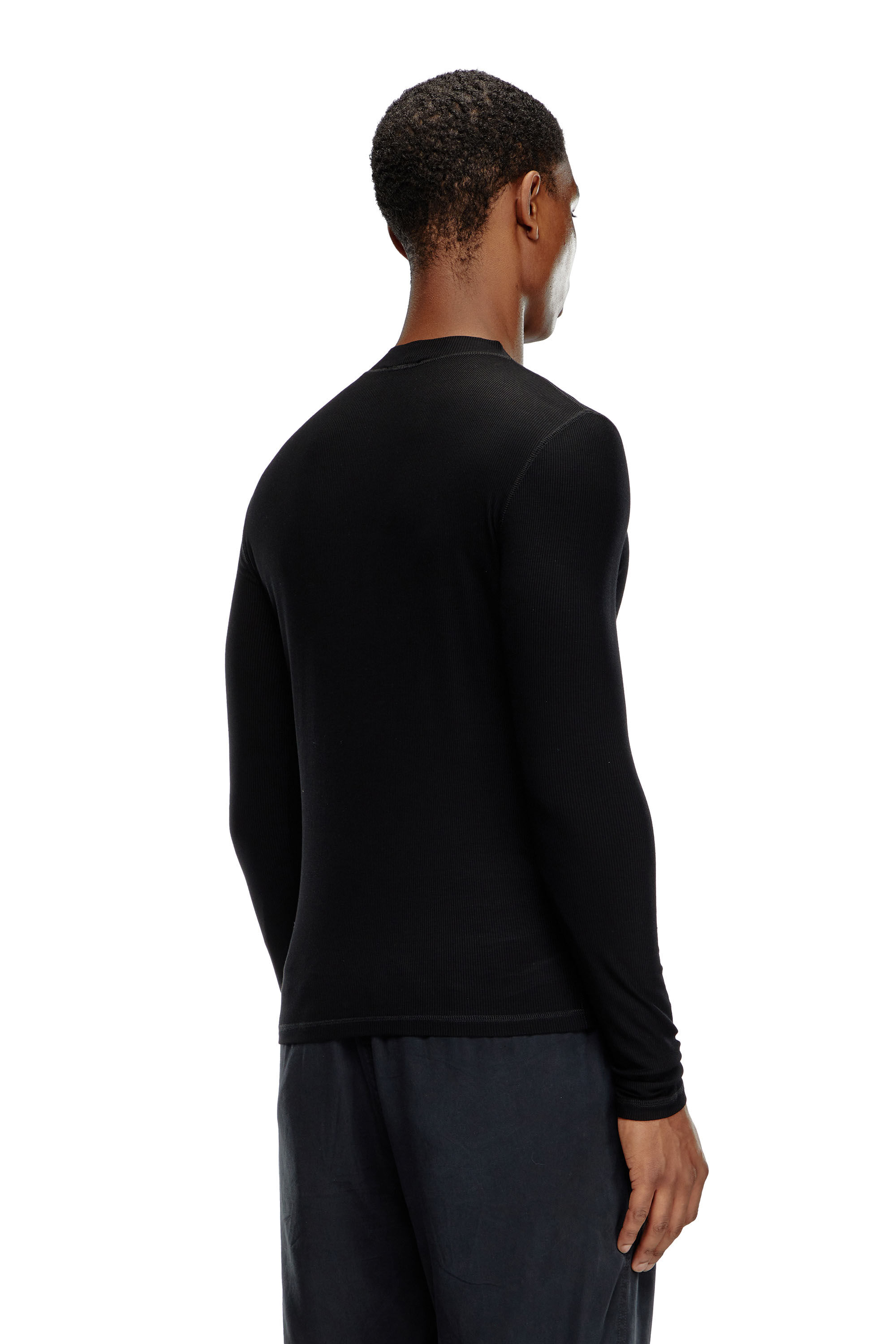 Diesel - T-MOKKY-LS-MICRODIV, Camiseta de medio cuello alto con logotipo pequeño Unisex in Negro - 4