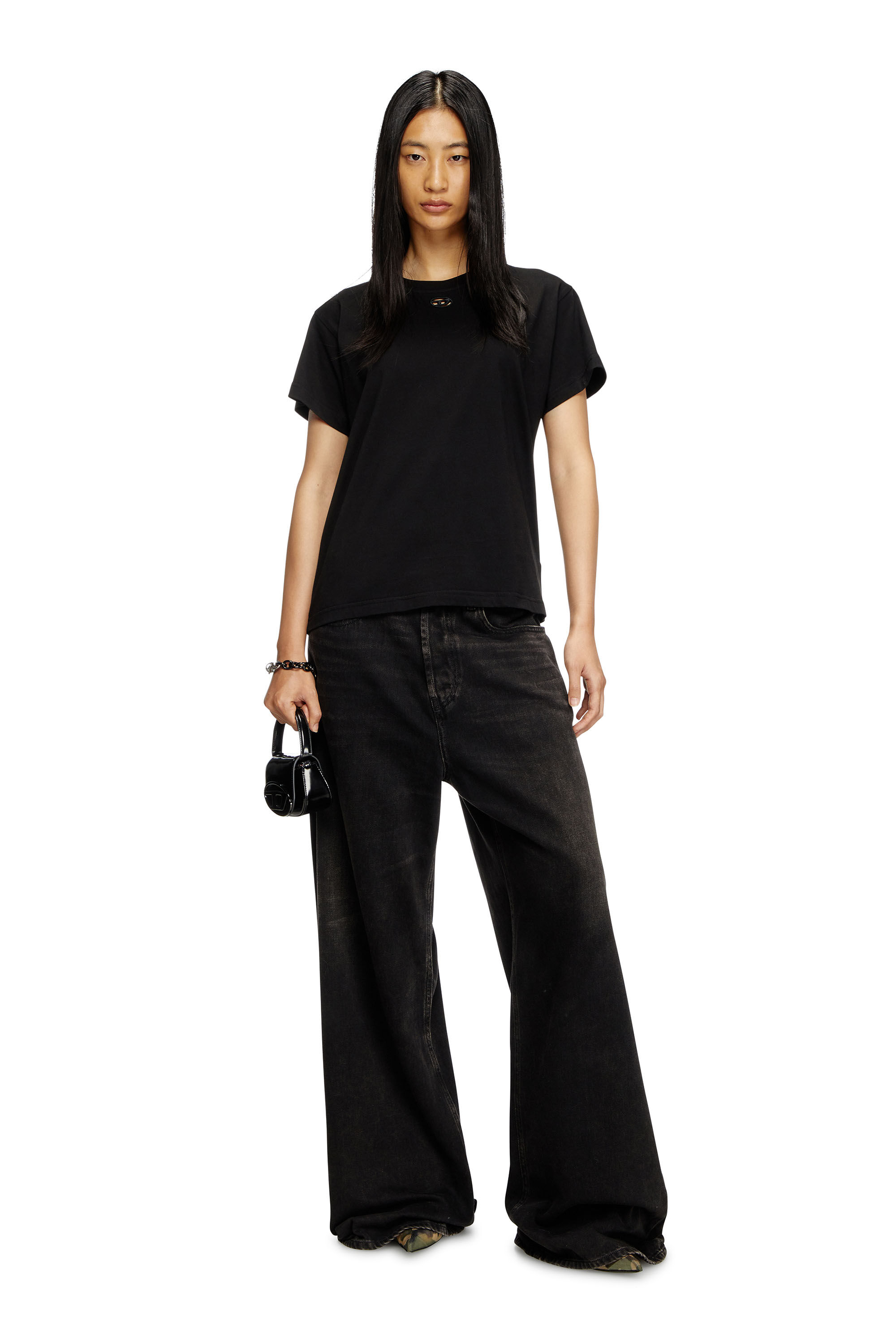 Tシャツ・カットソー DIESEL T-wilit top with oval d detail Nero Women's T-shirt with small Oval D | Black | Diesel