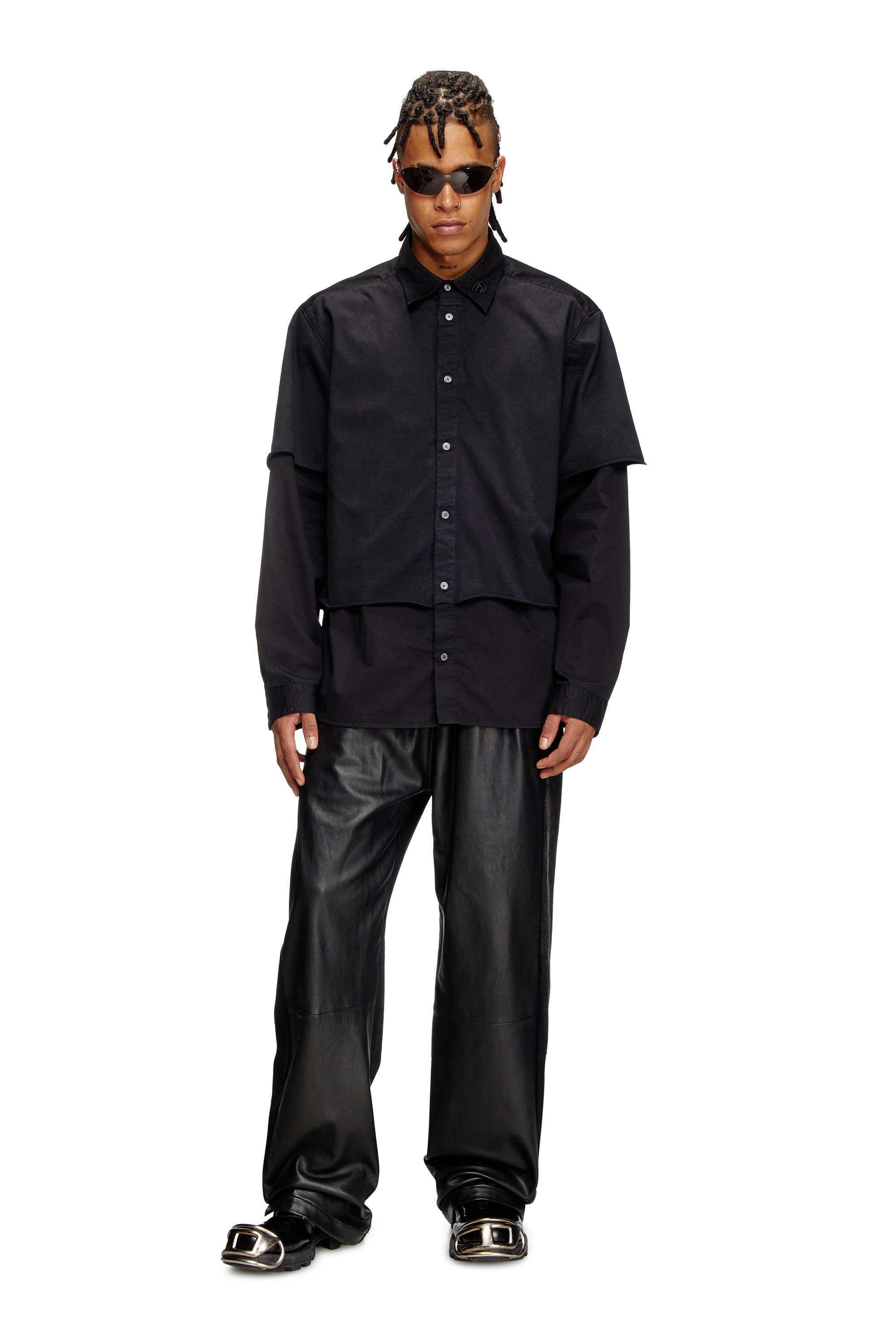 Men's Layered shirt in twill and jersey | Black | Diesel