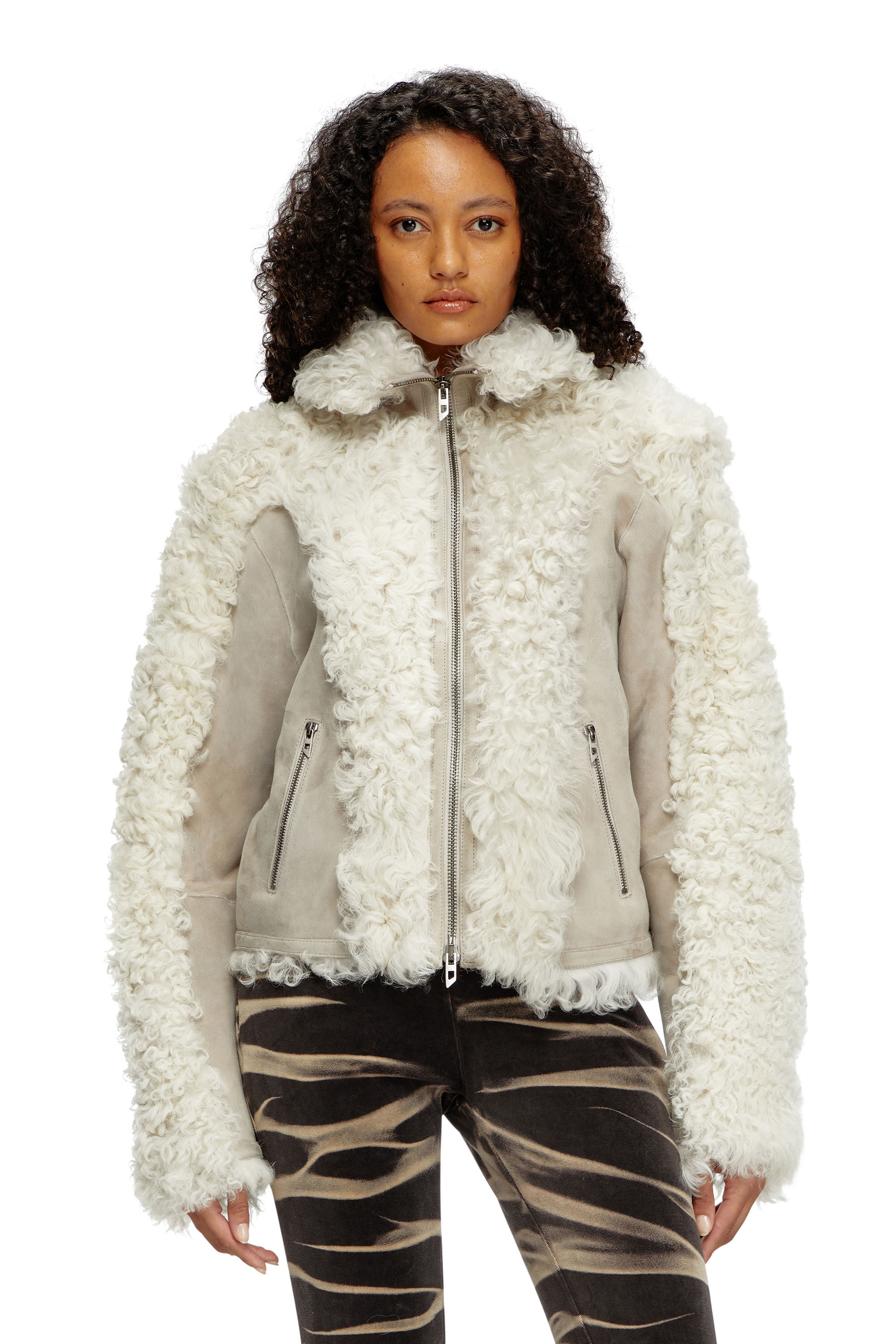 Diesel - L-AUREL, Chaqueta en piel de oveja Mujer in Blanco - 3