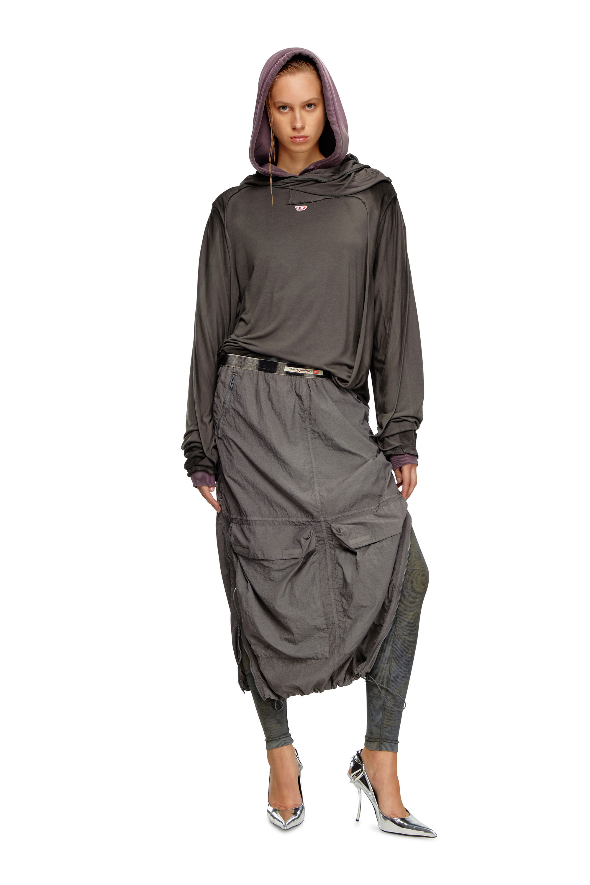 Diesel - O-ASIS, Woman's Cargo midi skirt in recycled nylon in Grey - 1