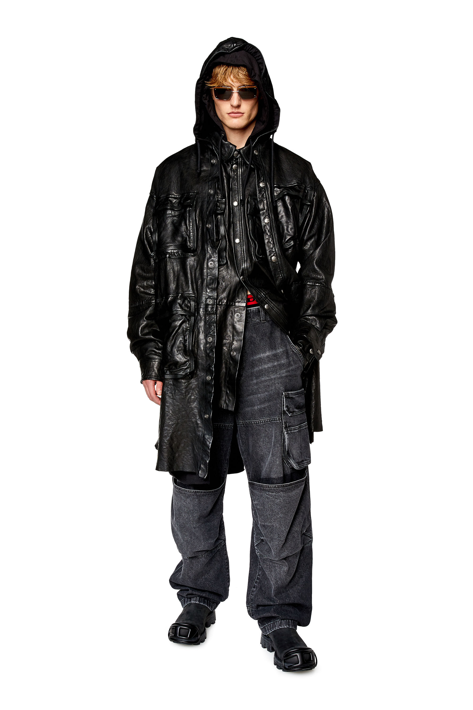 Men's Hooded jacket in bubble leather | Black | Diesel