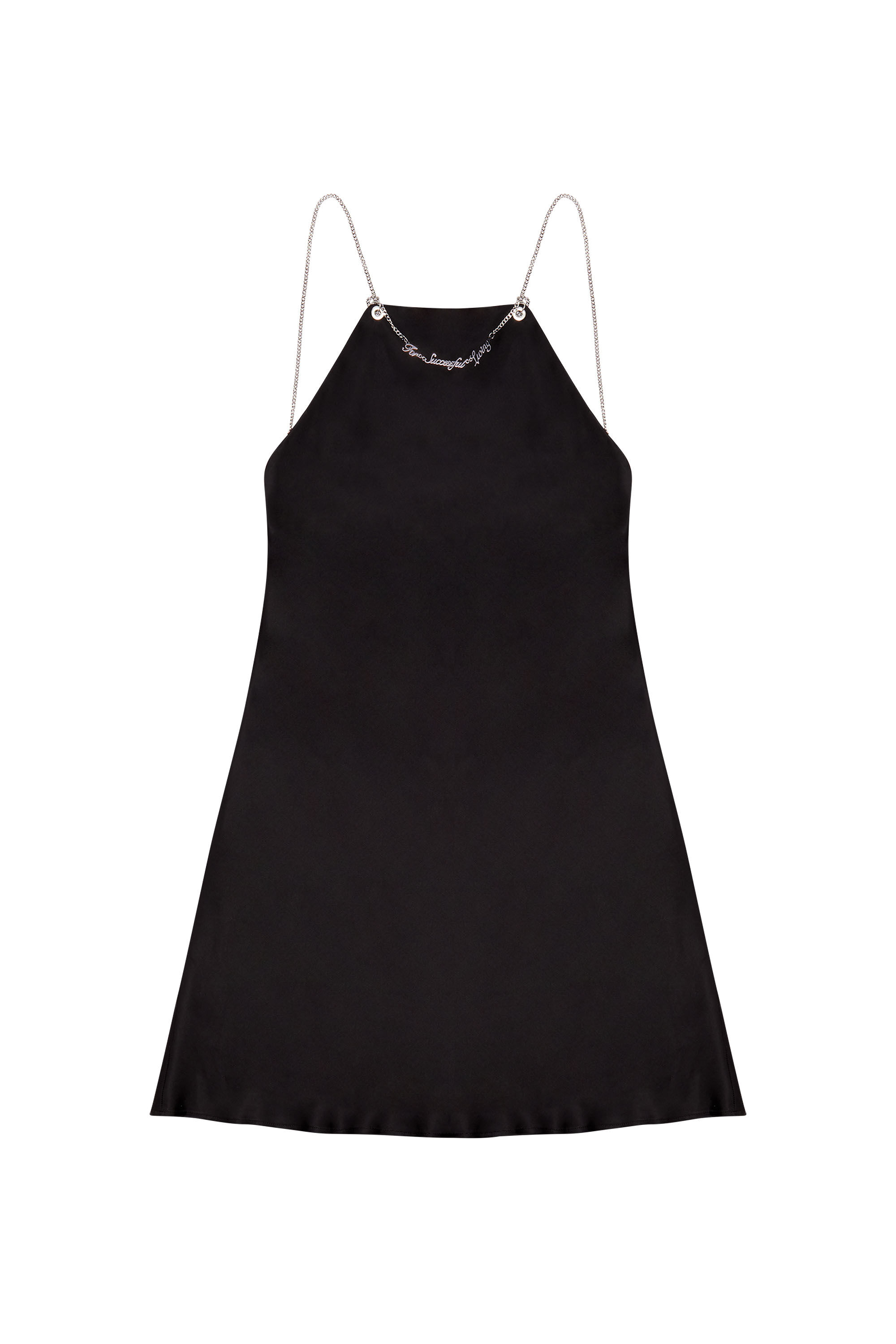Women's Satin mini dress with chain straps | Black | Diesel