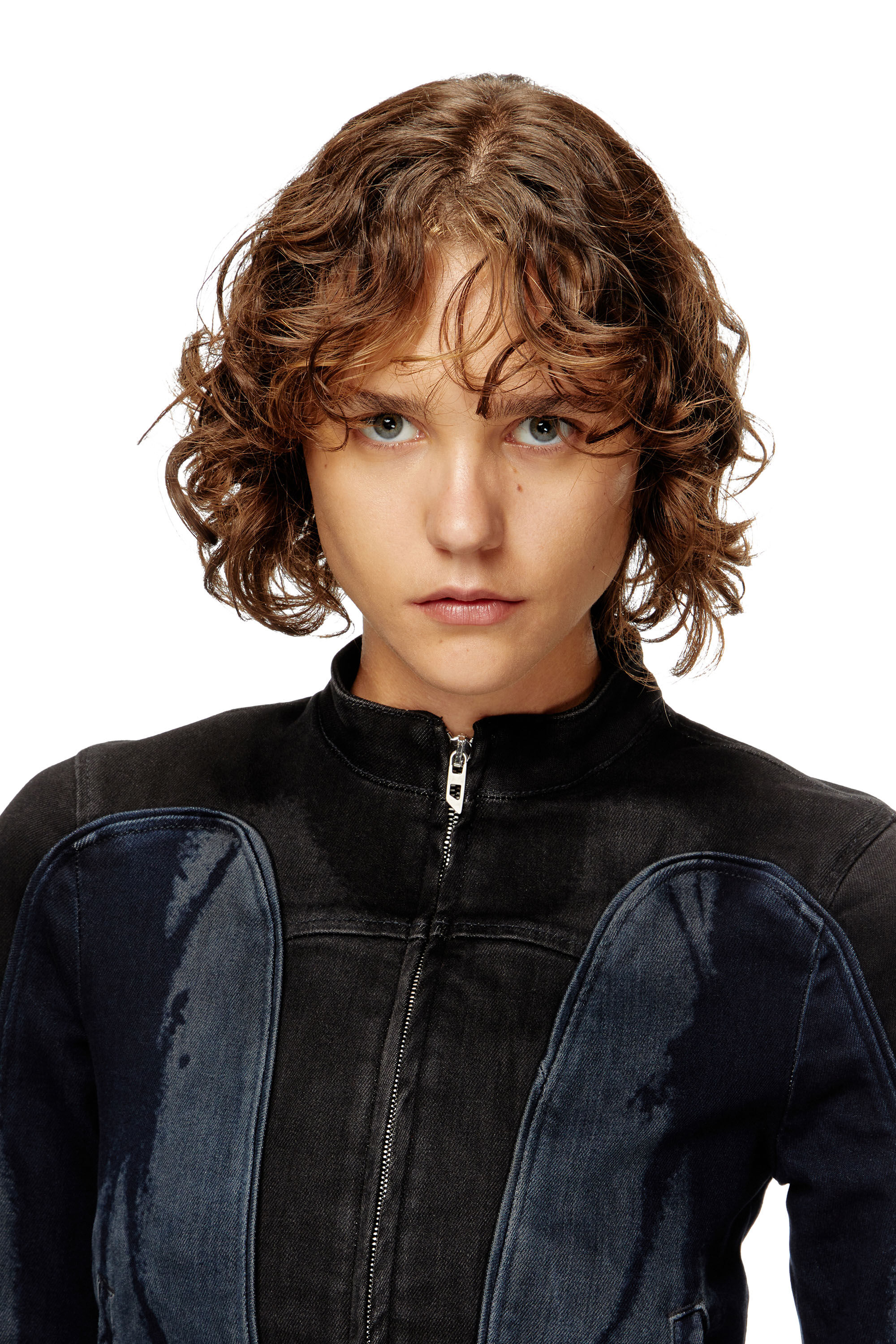 Diesel - DE-MORNY-S, Woman's Biker-style jacket in bicolour denim in Black/Blue - 4