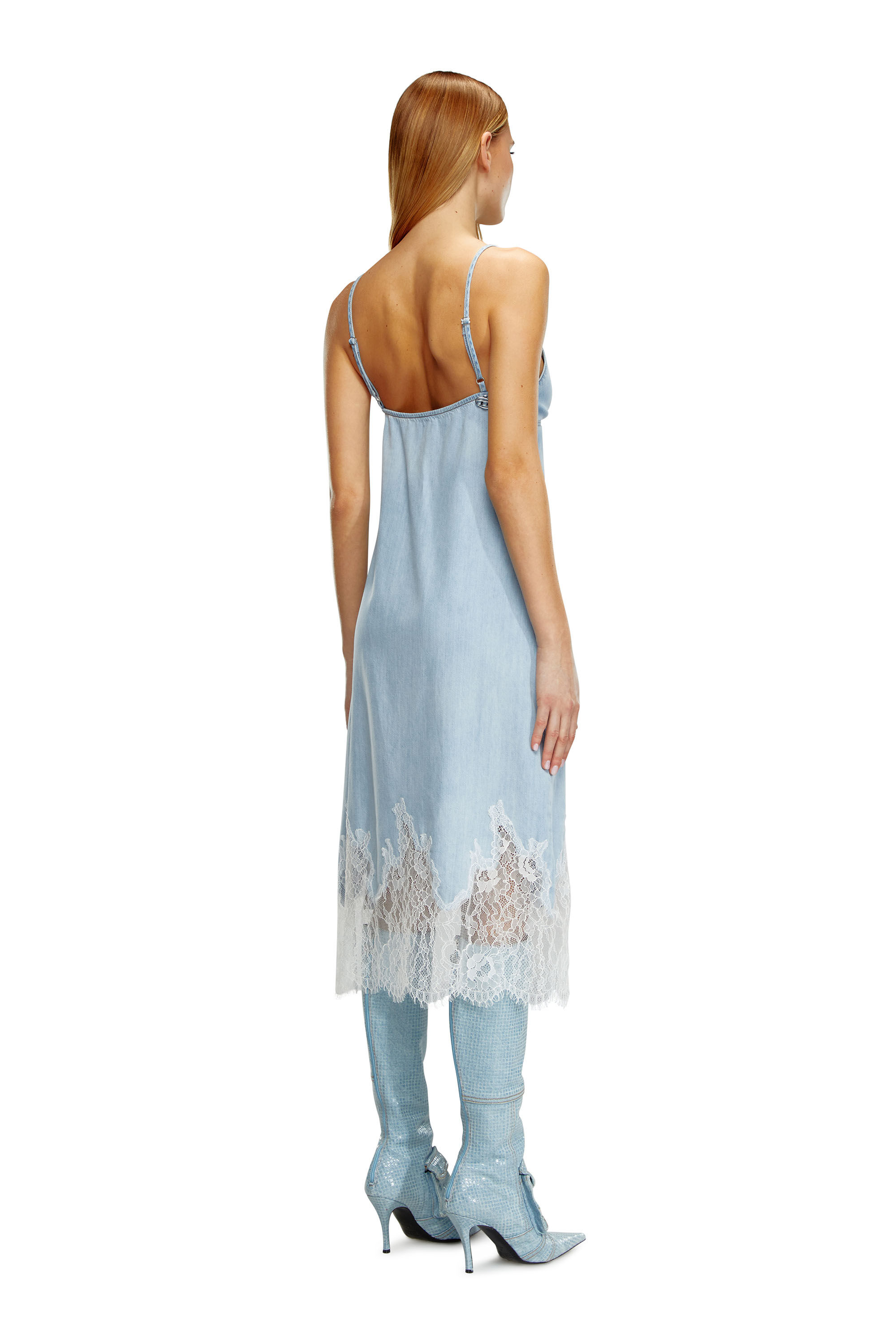 Women's Strappy dress in denim and lace | Blue | Diesel