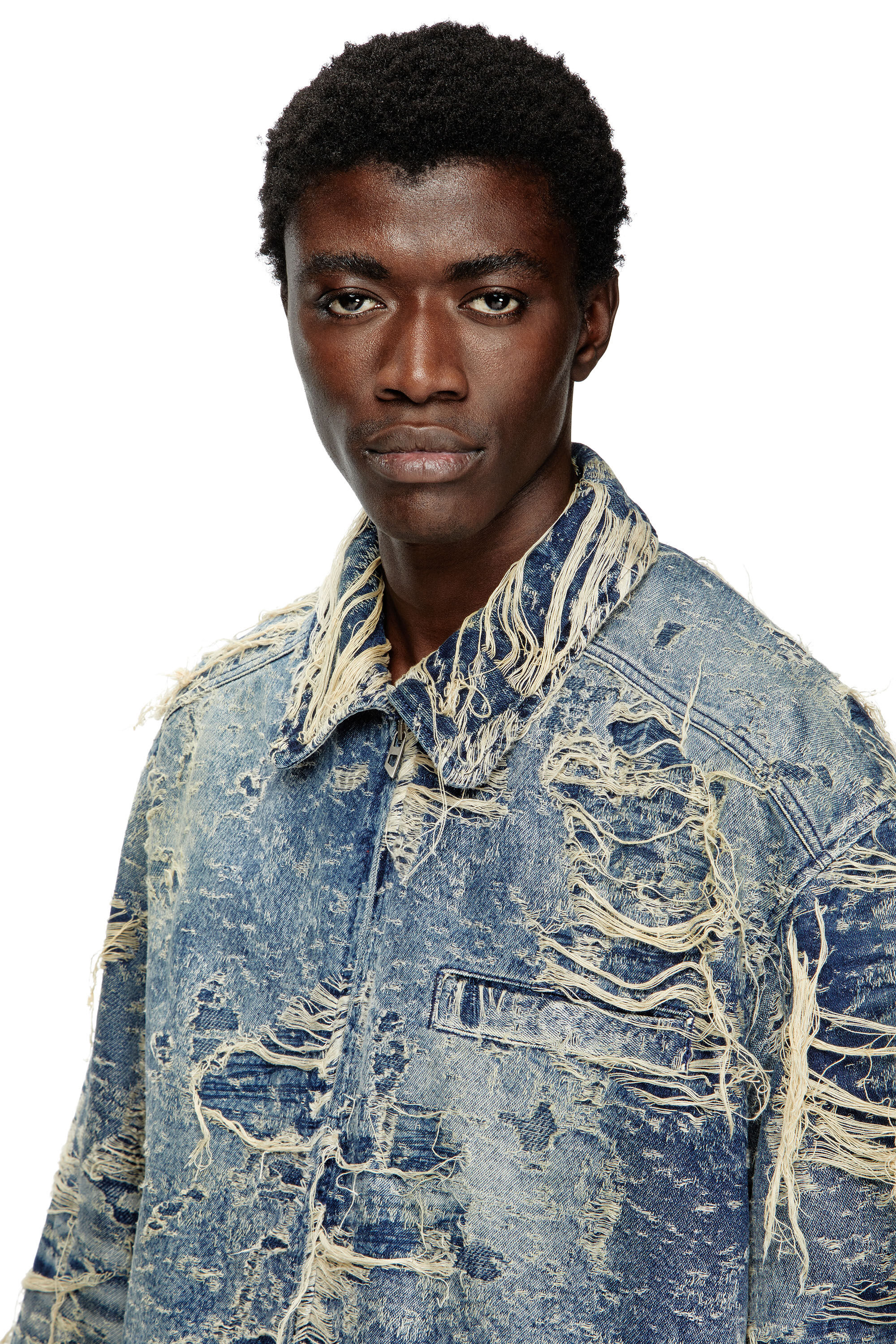 Diesel - D-IVAR-FSG1, Chaqueta de denim con hilos flotantes Hombre in Azul marino - 4