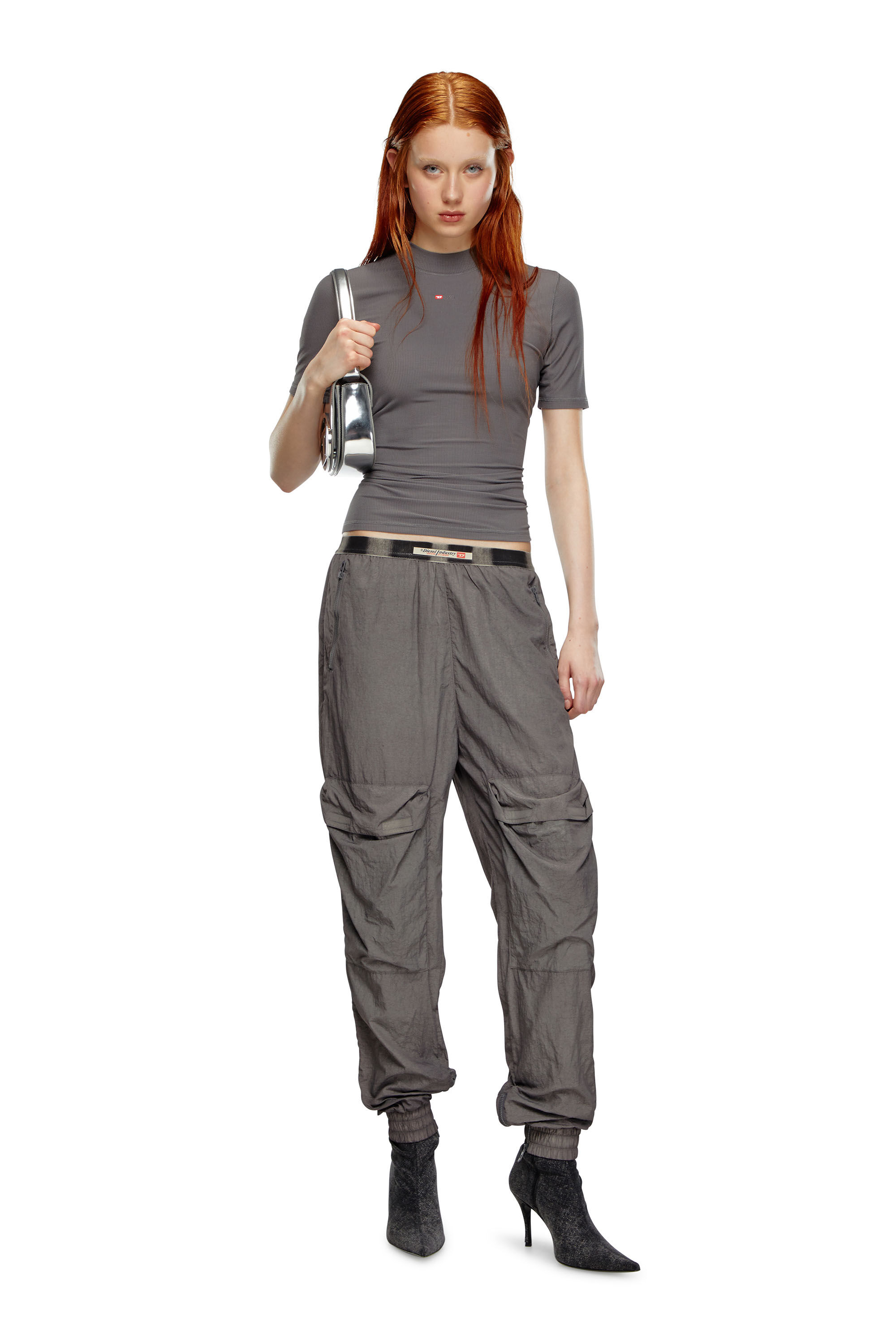 Women's Cargo pants in faded nylon | Grey | Diesel Women's Cargo pants in faded nylon | Grey | Diesel