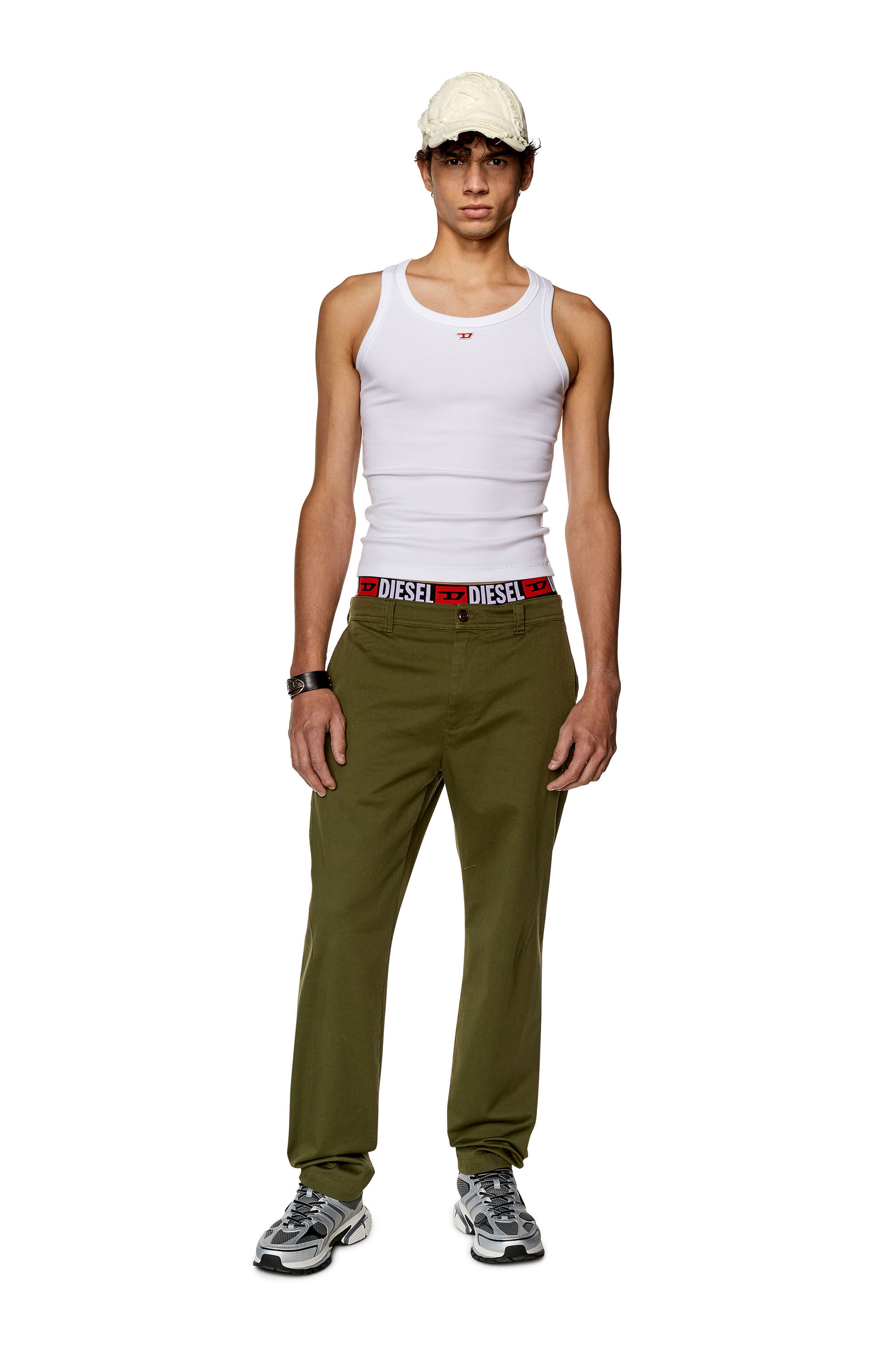 Diesel - P-DEAN, Man's Chino pants in cotton gabardine in Military Green - 1