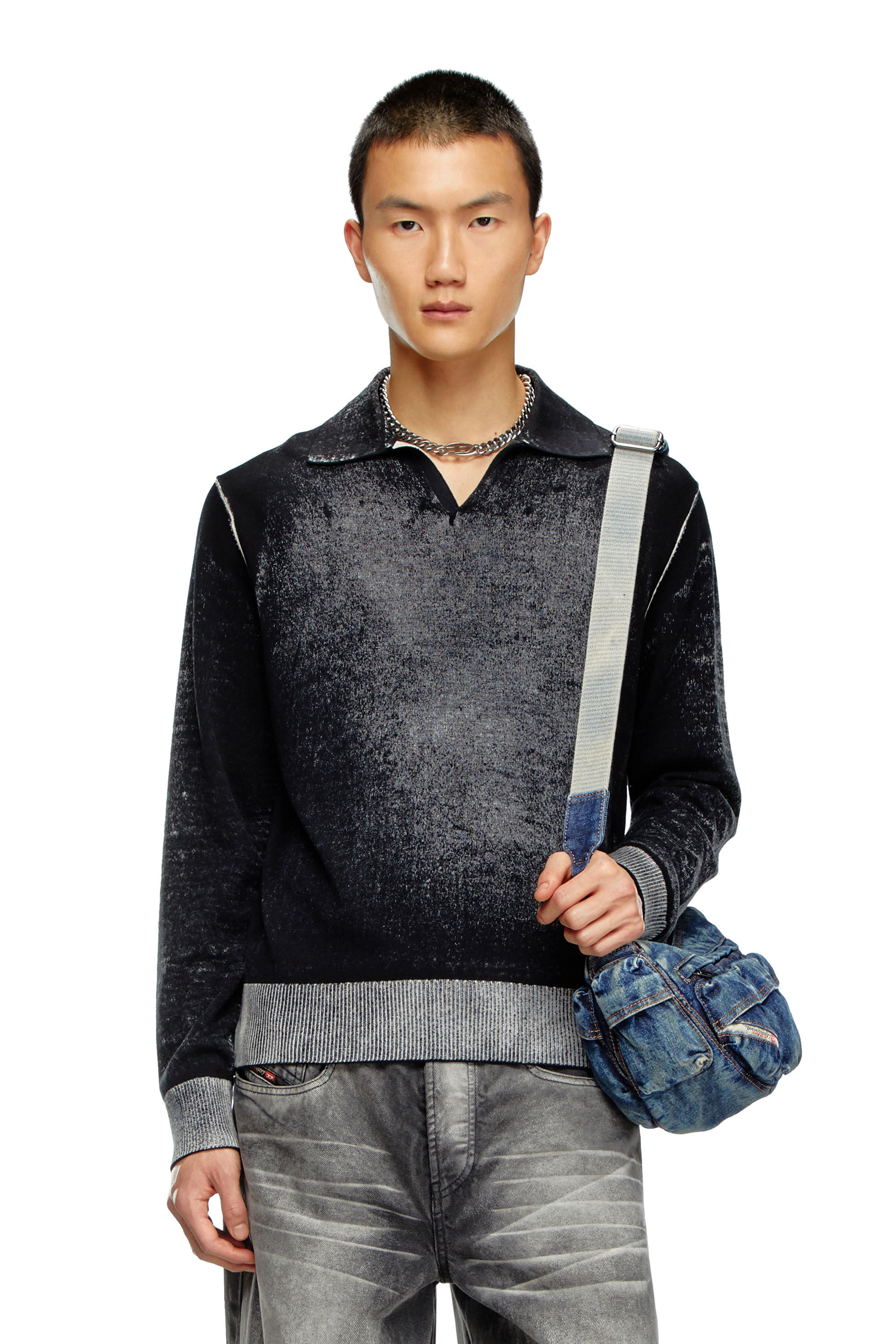 Men's Reverse-print polo jumper | Black | Diesel
