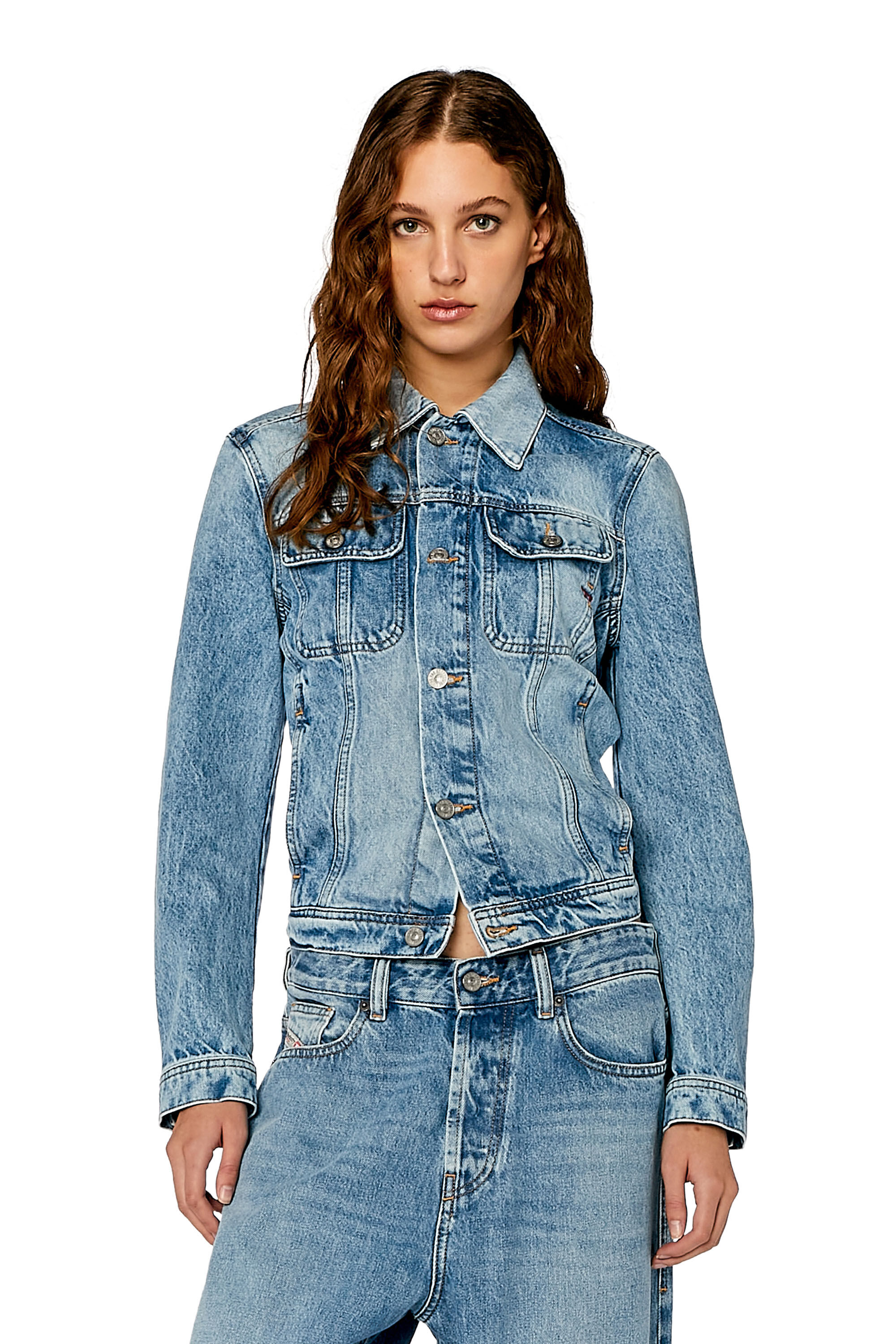 Diesel - DE-BONNY, Chaqueta trucker en denim Mujer in Azul marino - 3