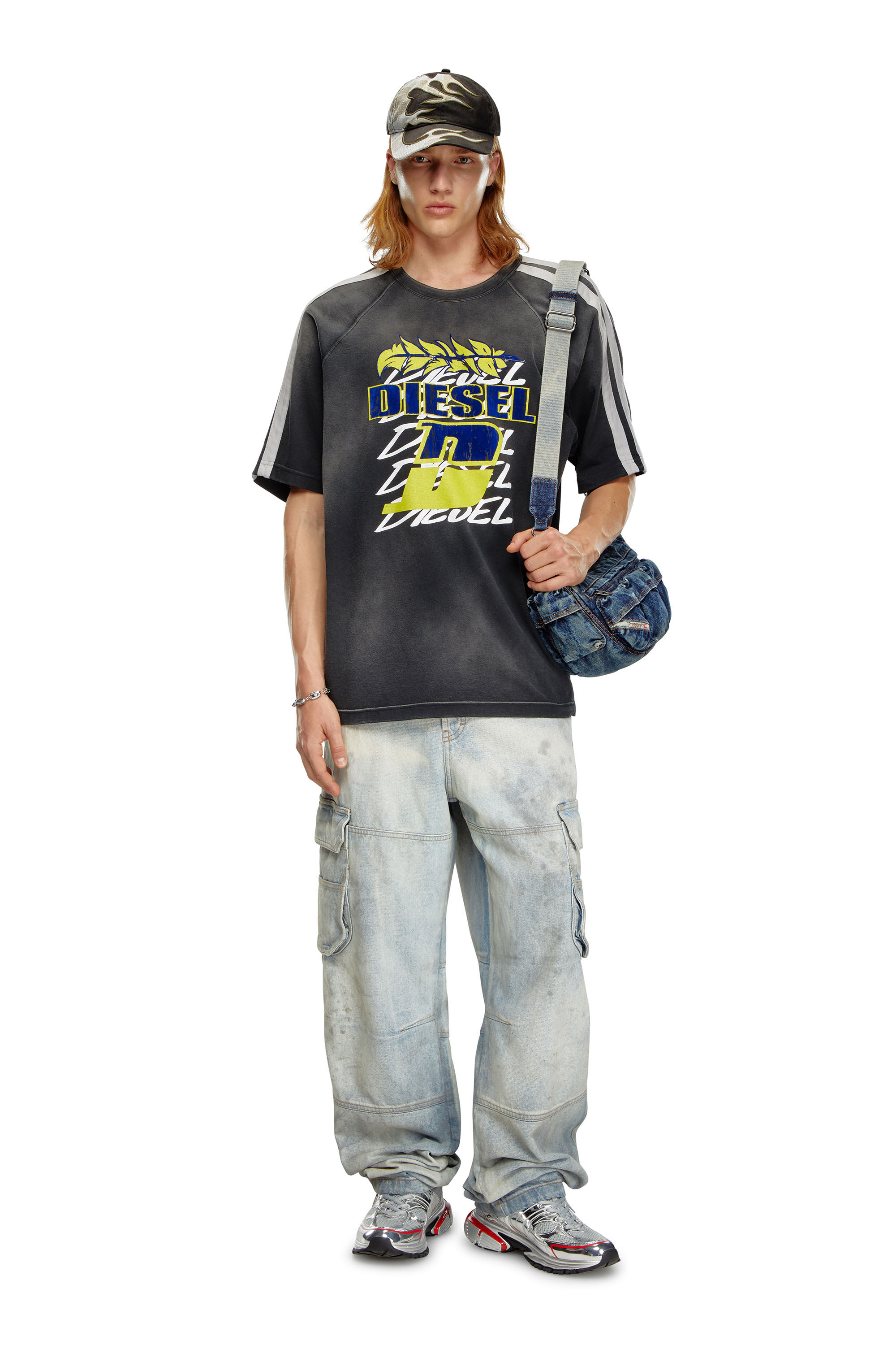 Men's Faded T-shirt with flocked logo print | Black | Diesel
