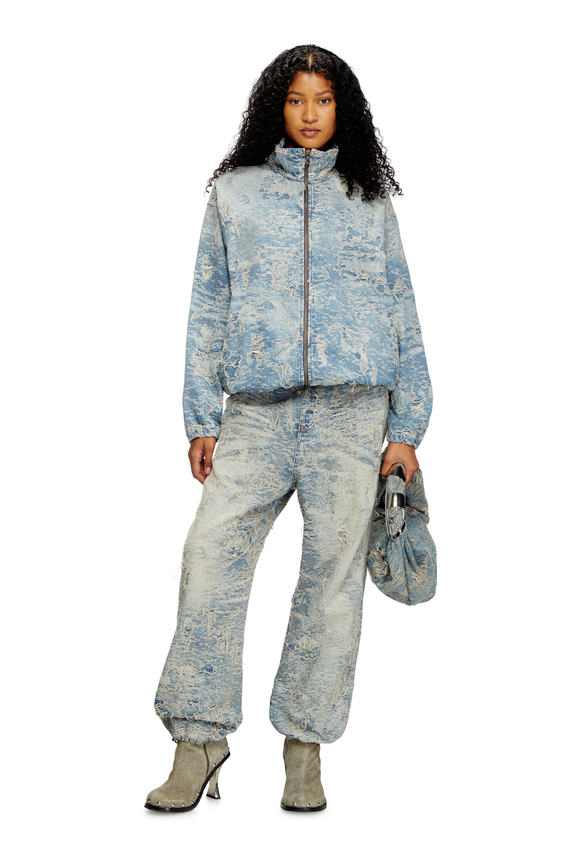 Women's Zip jacket in dirty jacquard denim | Blue | Diesel