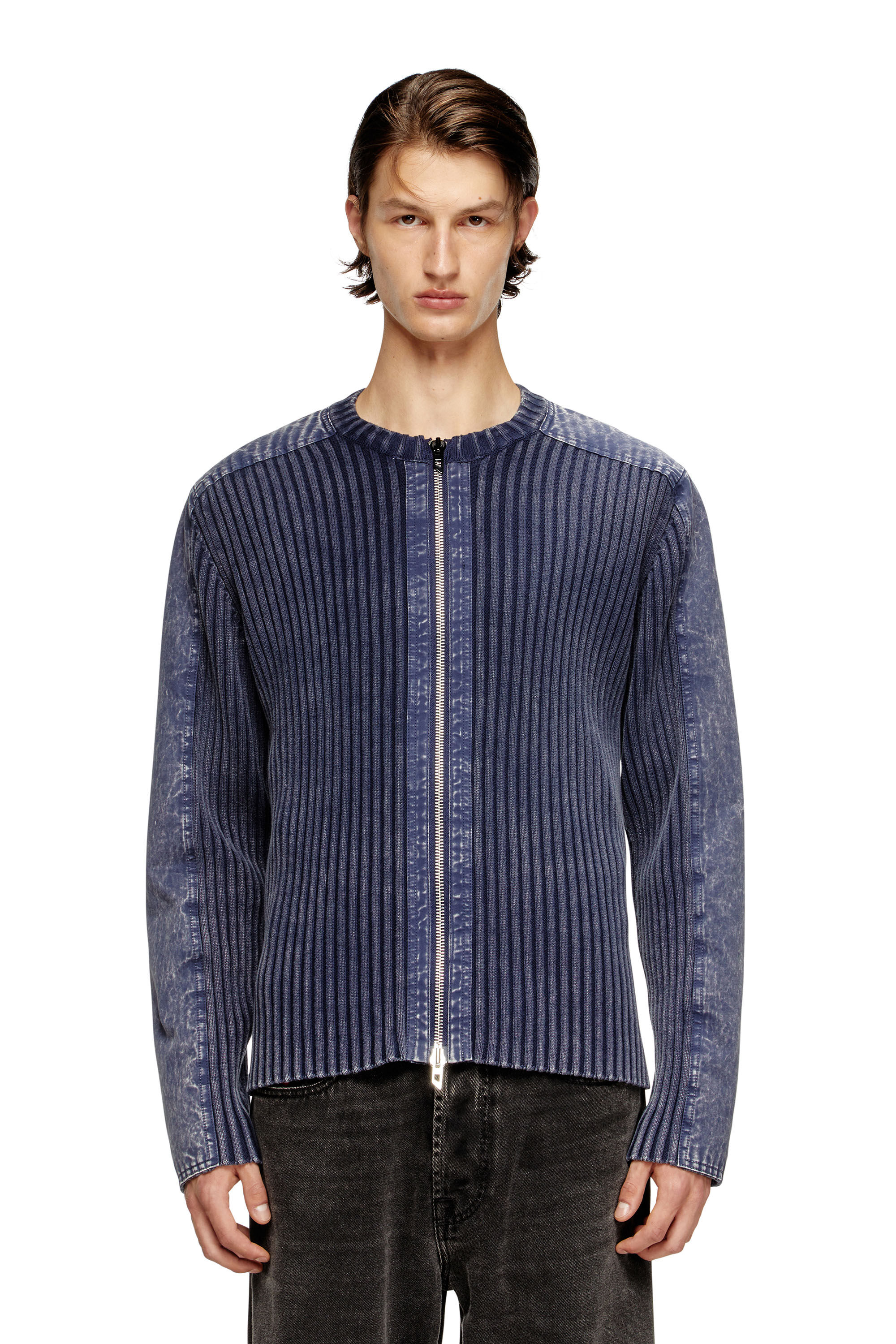 Diesel - K-MATTY, Cárdigan con cremallera y bandas de denim en las mangas Hombre in ToBeDefined - 3