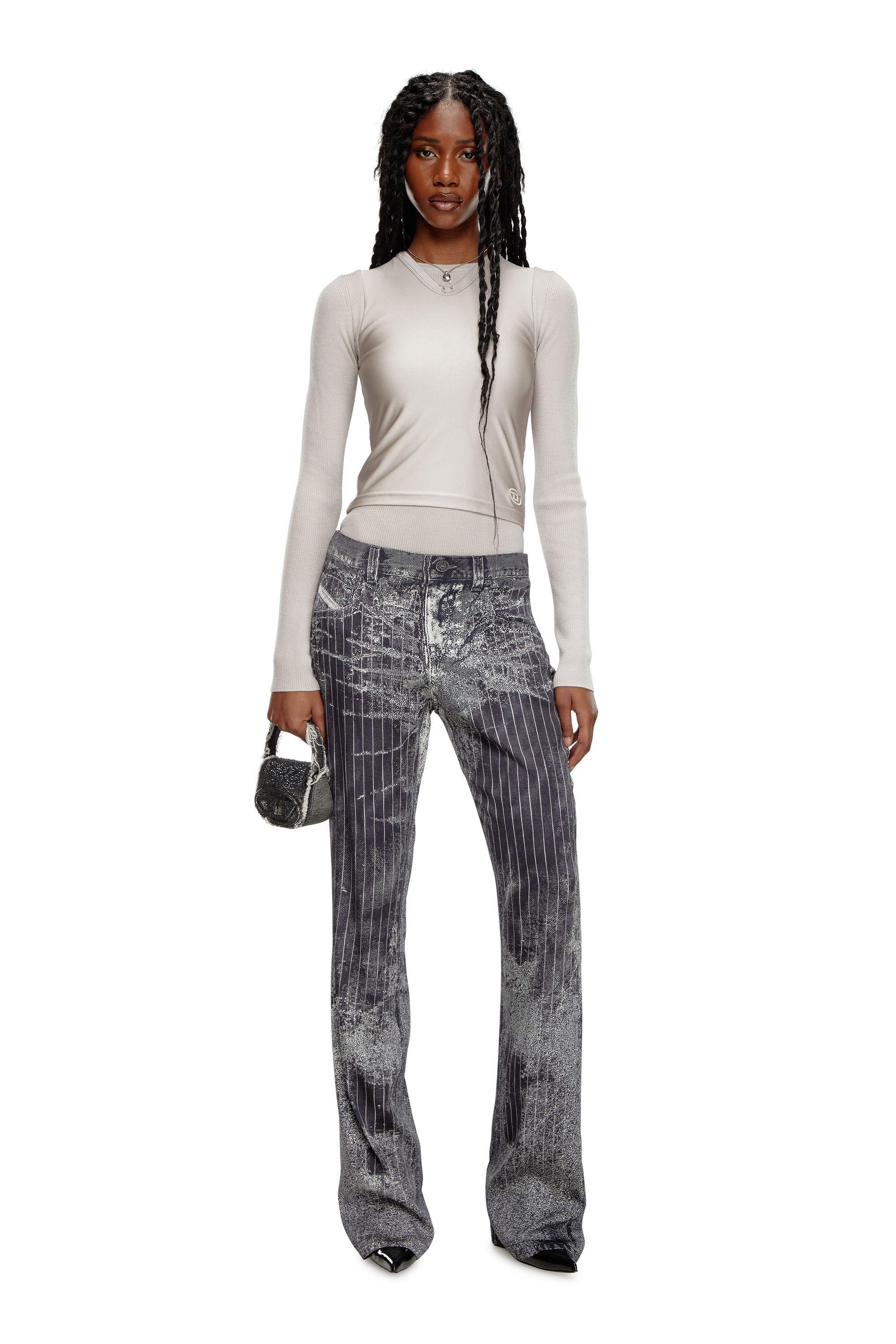 Diesel - M-ROSEL, Camiseta tejida en lana con capa superpuesta con tirantes Mujer in Gris - 1