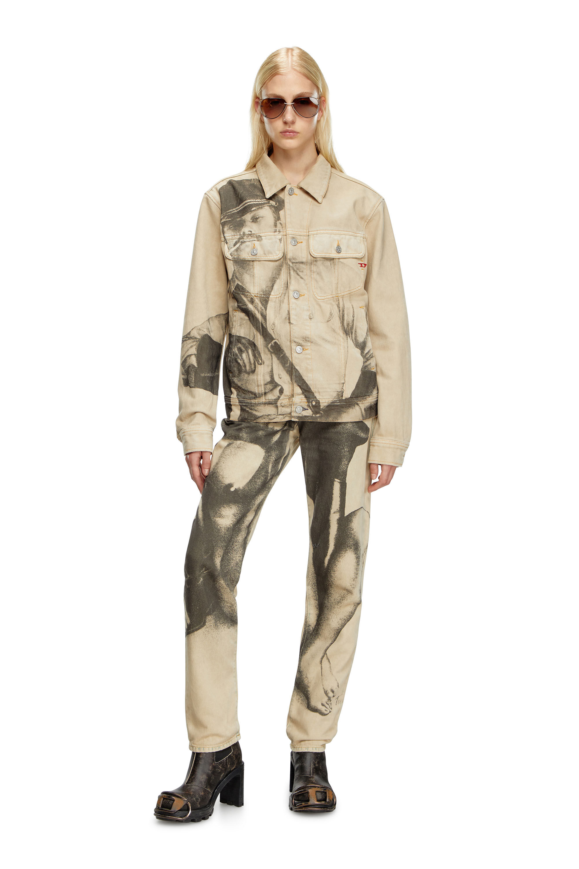 Diesel - PR-D-BARCY-TOF2, Chaqueta trucker con estampado digital Unisex in Beige - 6