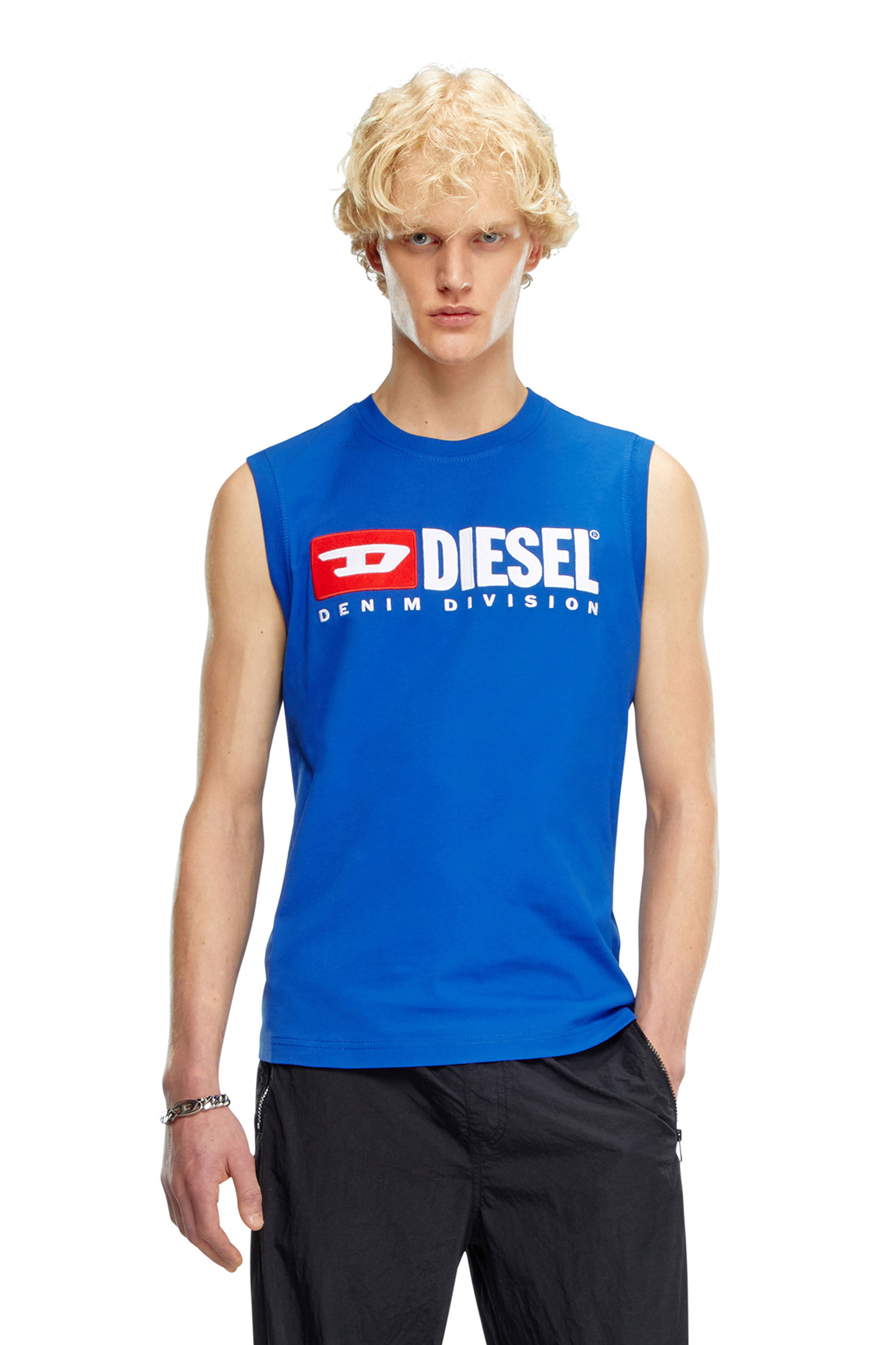 Men's Tank top with chest logo print | Blue | Diesel