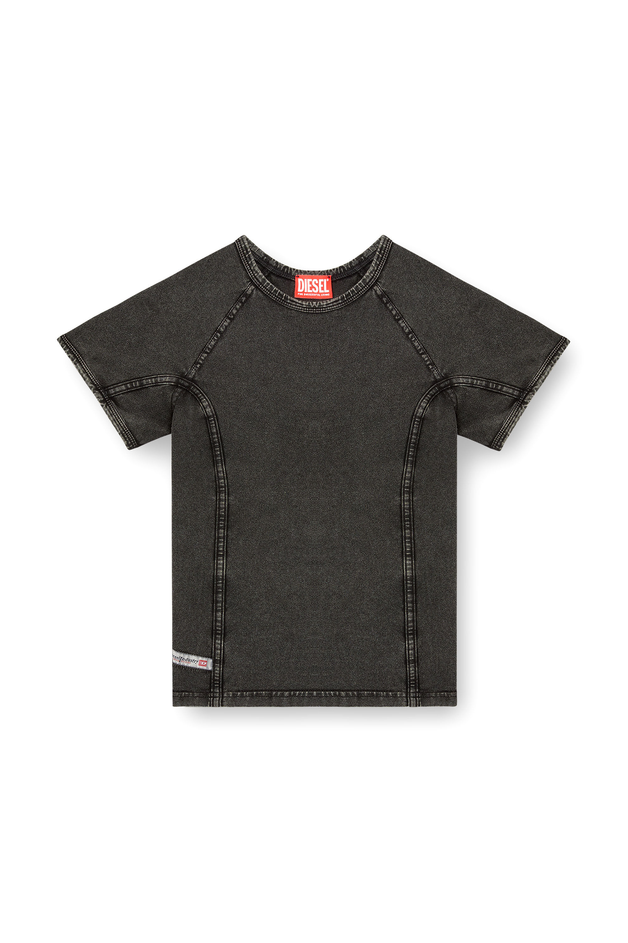 Diesel - T-LYNNE, Top con efecto denim en jersey elástico Mujer in Negro - 2