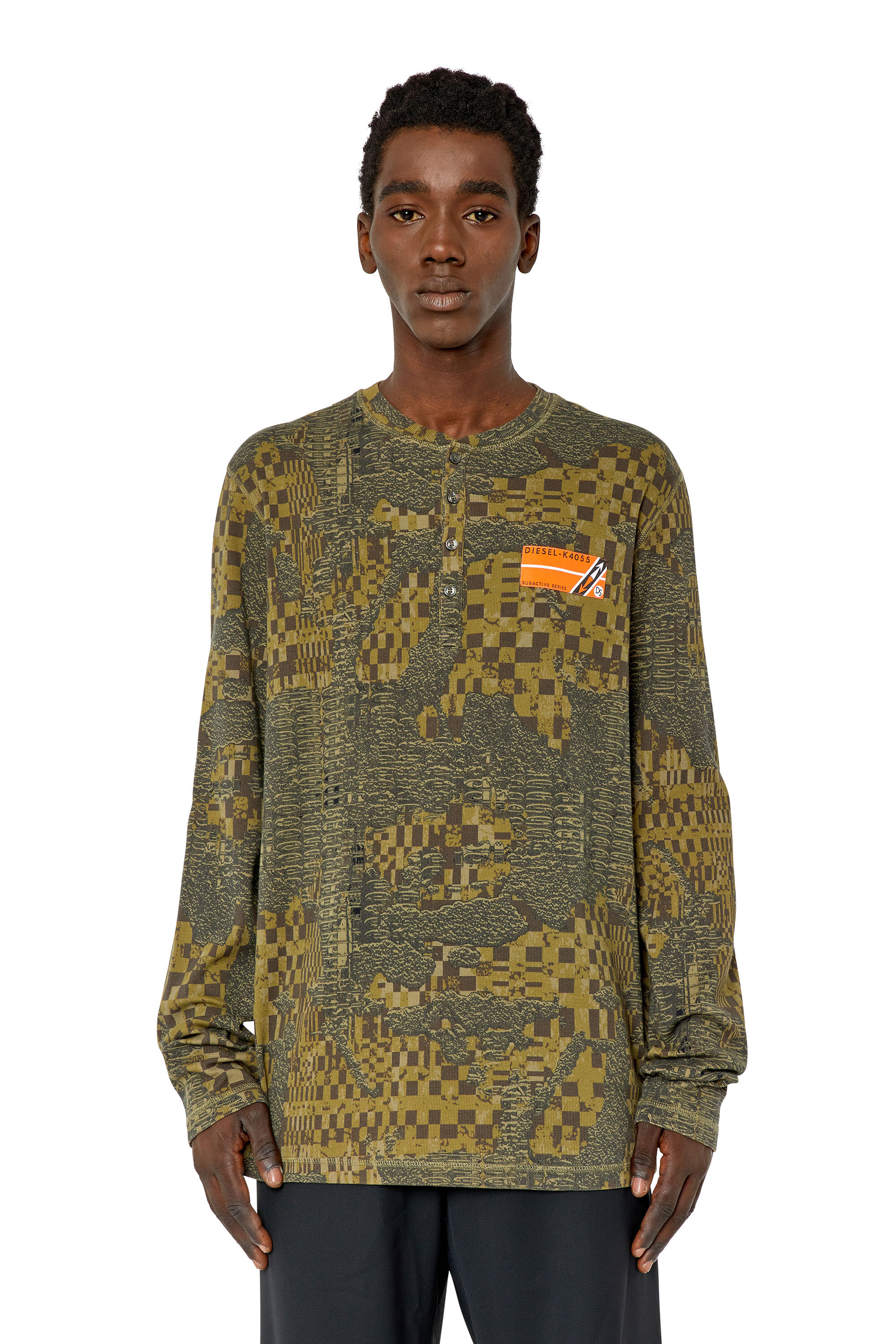 トップス diesel archive camouflage long sleeve Men's Long-sleeve T-shirt with floating strands | Green | Diesel