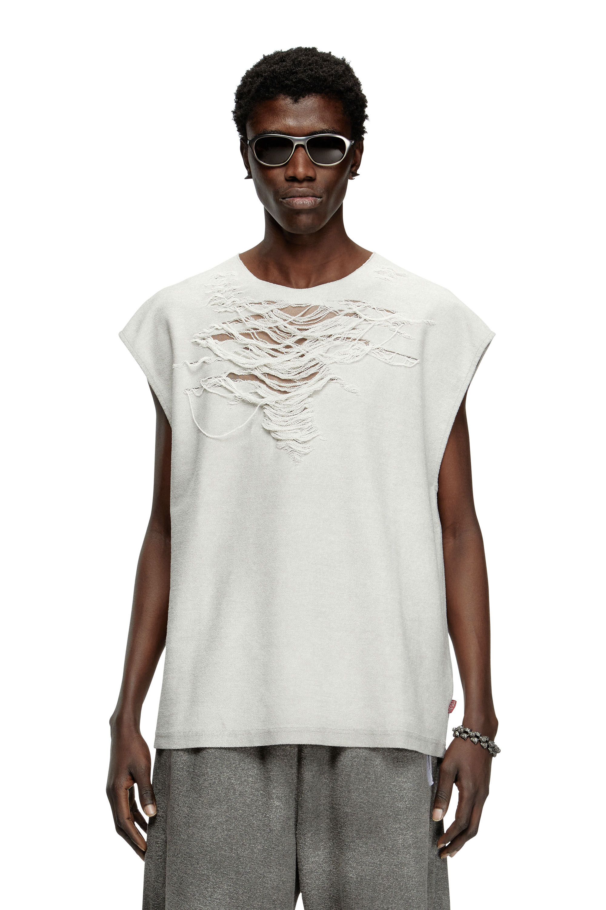 Diesel - S-RUB-SL, Sudadera sin mangas con parte delantera desgastada Hombre in Gris - 3