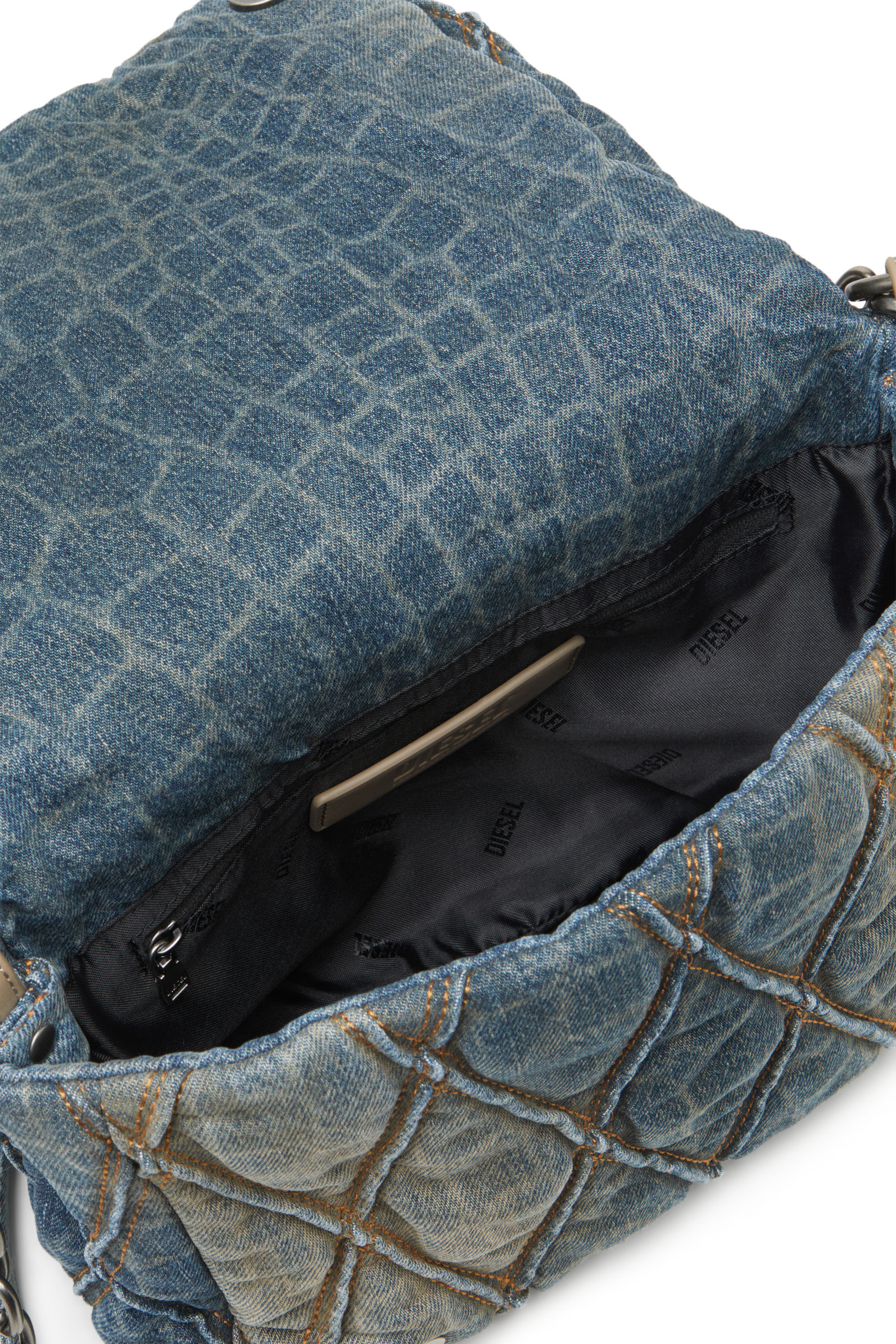 Women's Shoulder bag in snake-print quilted denim | Blue