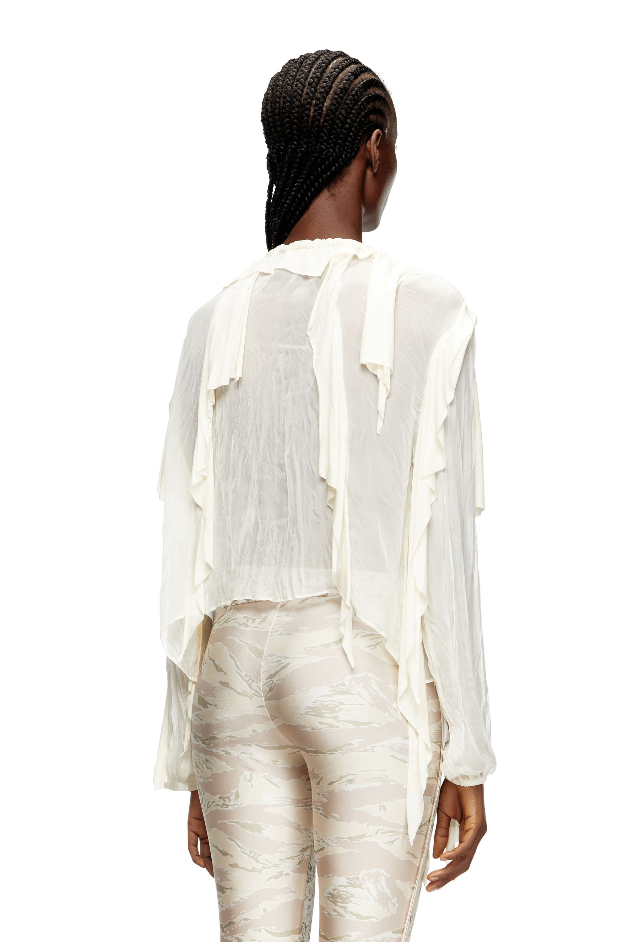 Diesel - C-LASSY, Blusa con volantes de muselina arrugada Mujer in Blanco - 5