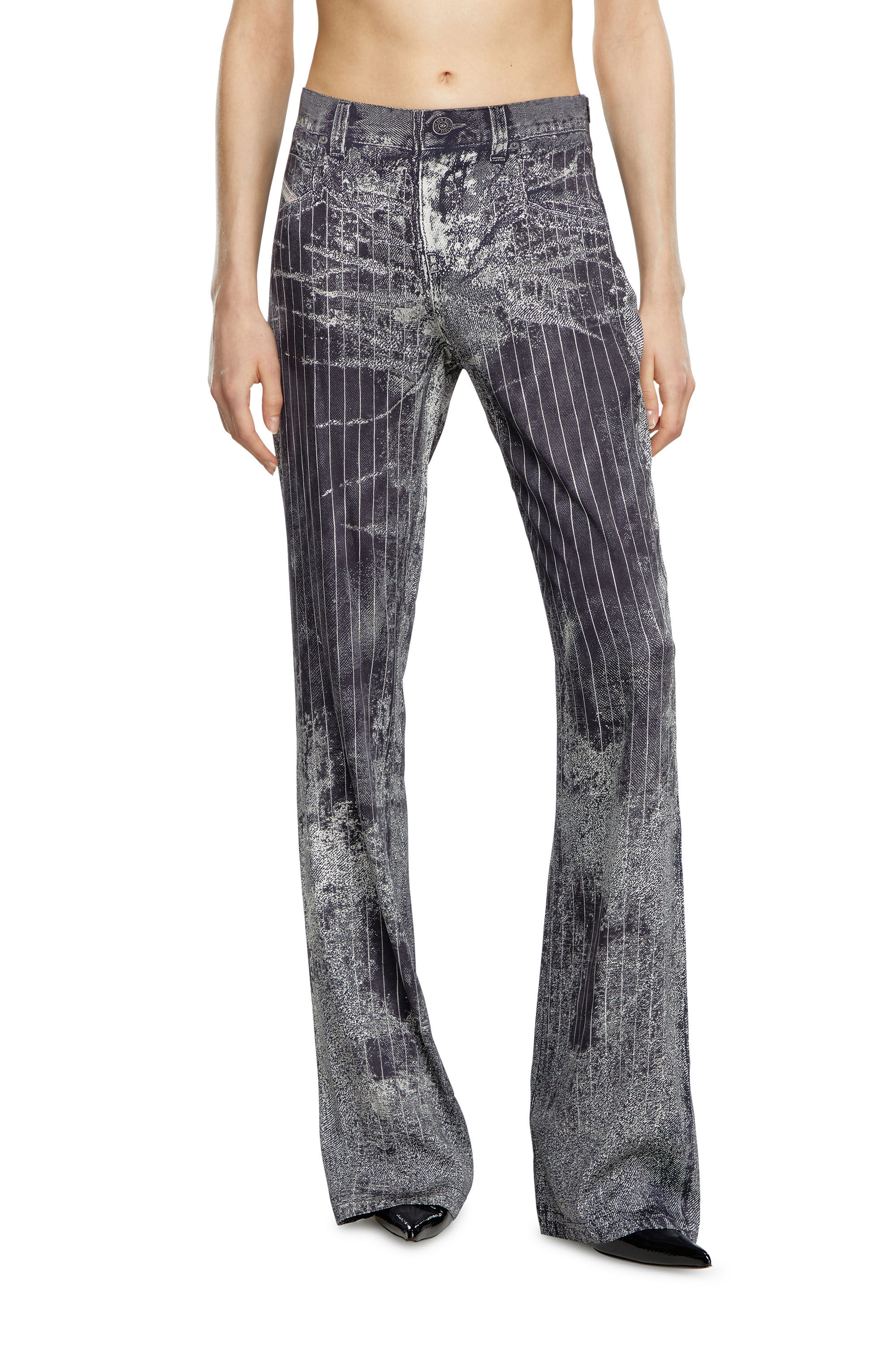 Women's Bootcut satin pants with pinstripe print | Black | Diesel