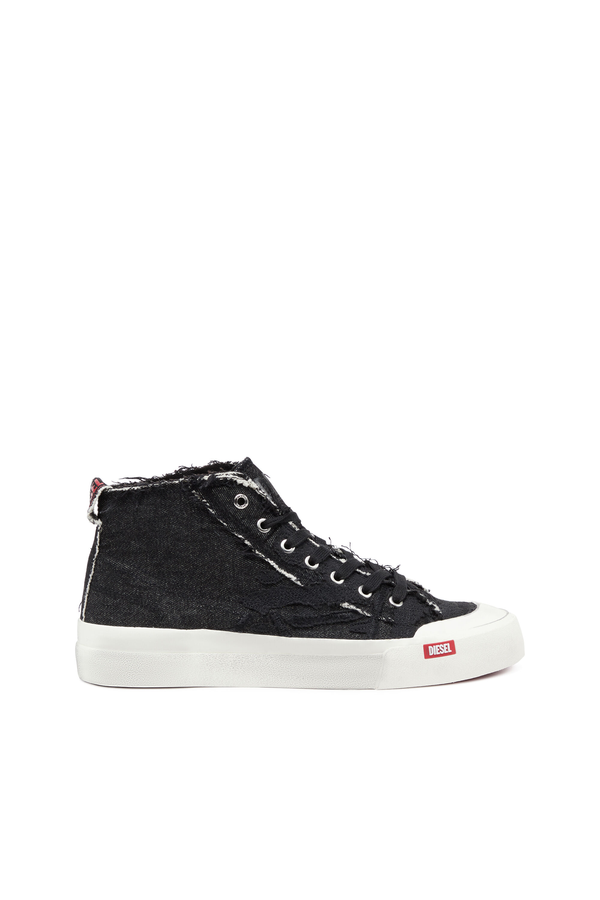Men's S-Athos Mid-Destroyed gauze and denim high-top sneakers ...
