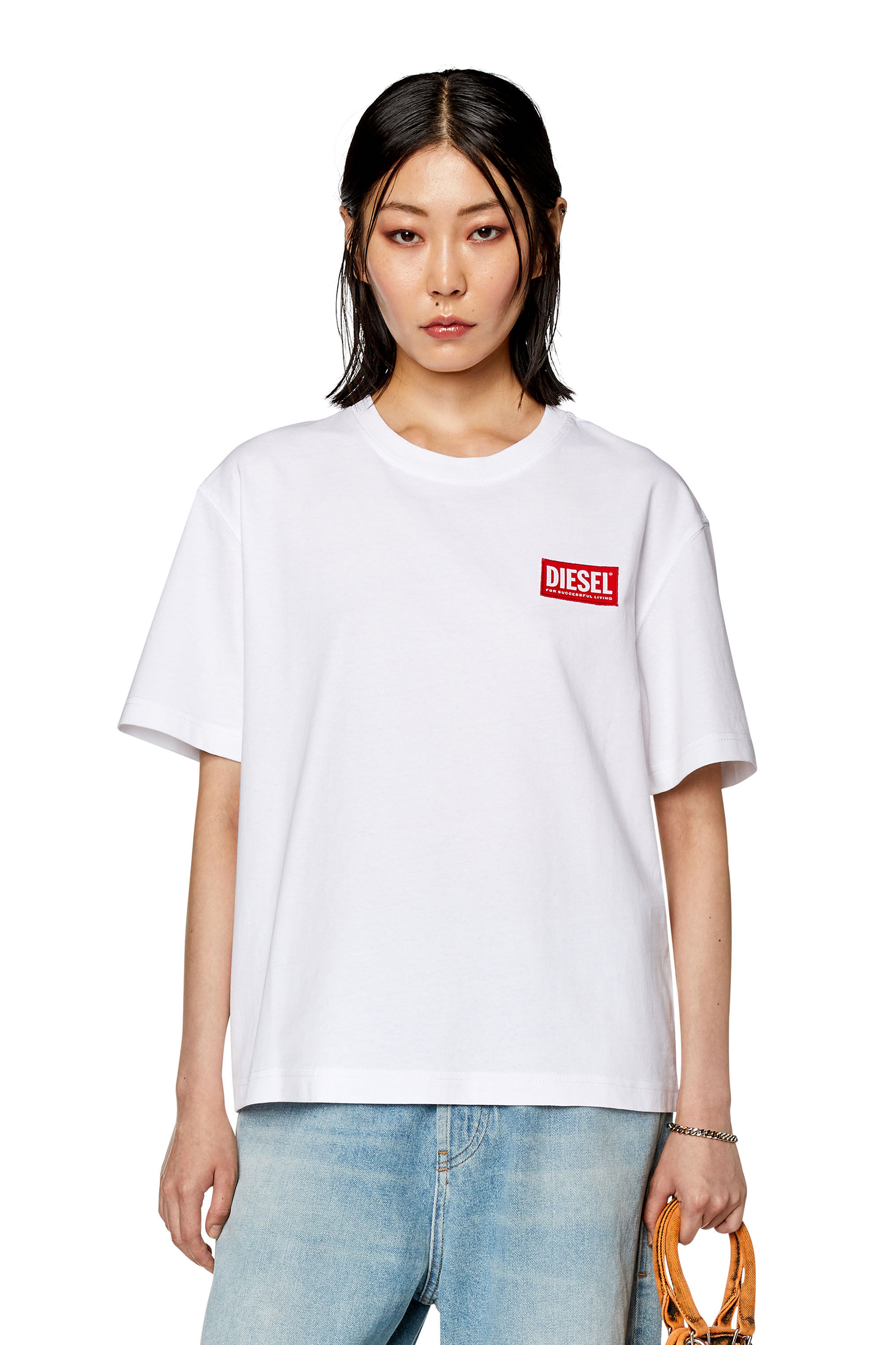 Women s T shirt with diesel logo patch White Diesel