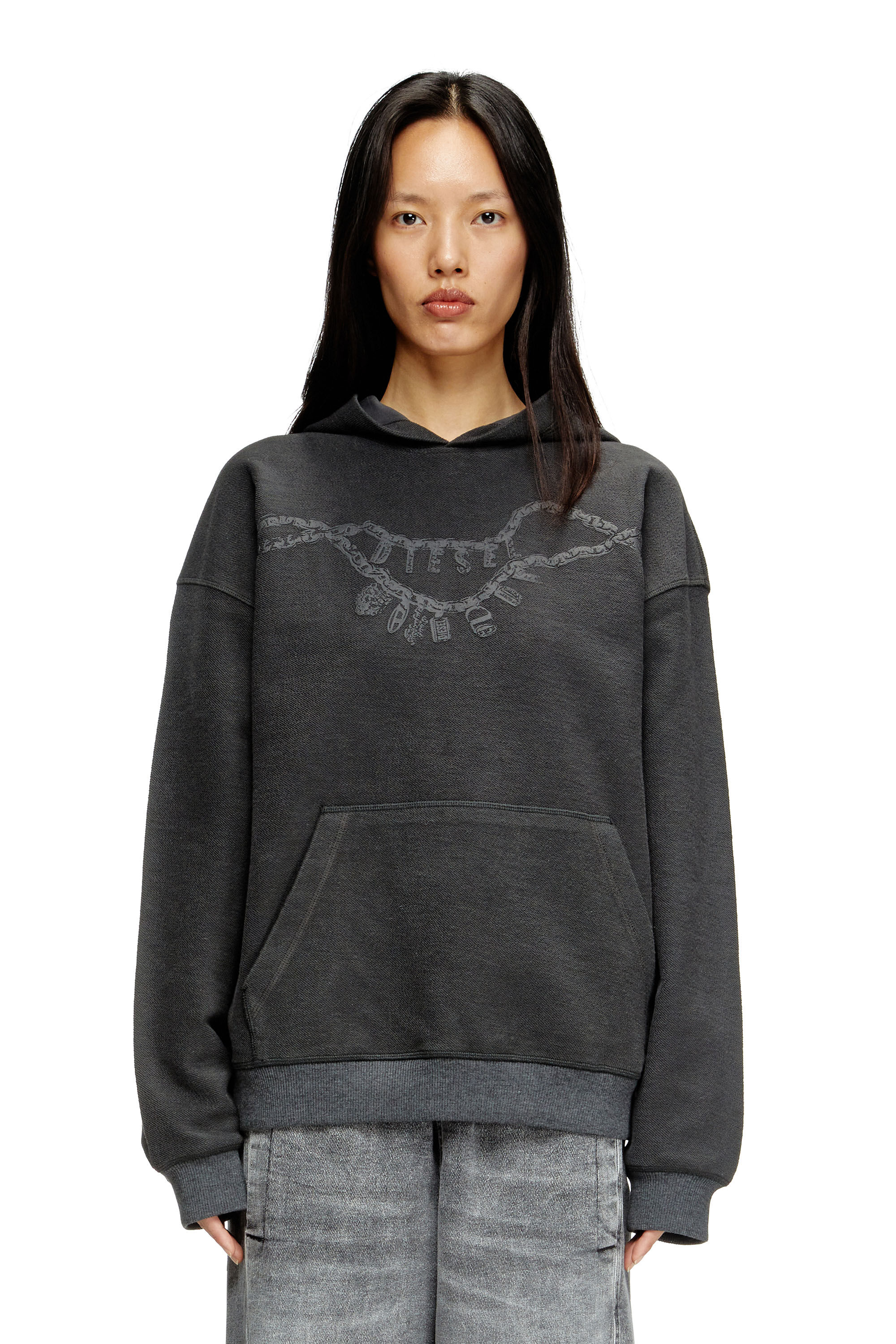 Women's Hoodie with charm necklace print | Grey | Diesel