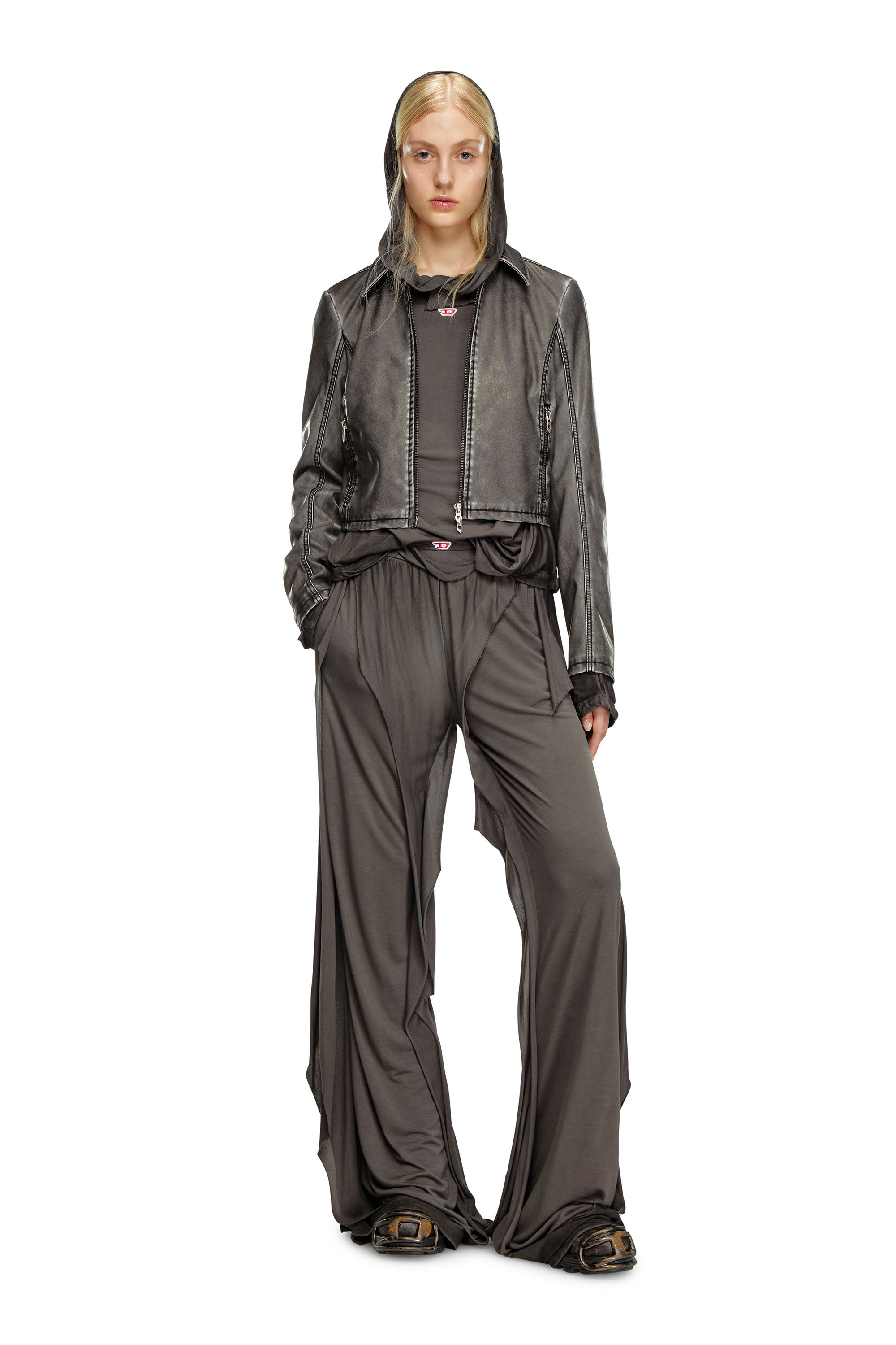 Diesel - G-OTA, Woman's Cropped jacket in washed tech fabric in Black - 1