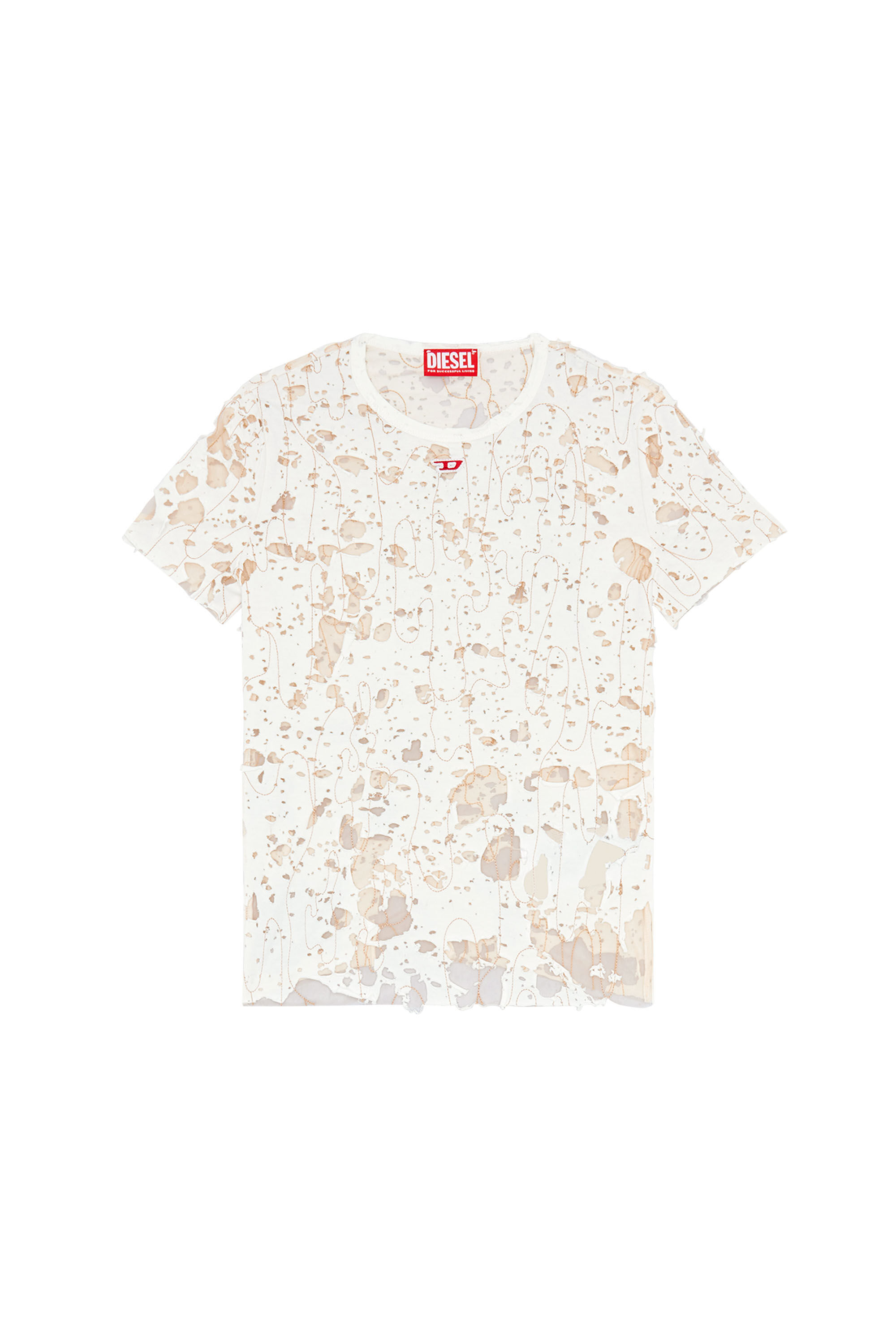 Women's Tulle T-shirt with destroyed jersey | White | Diesel Women's Tulle T-shirt with destroyed jersey | White | Diesel