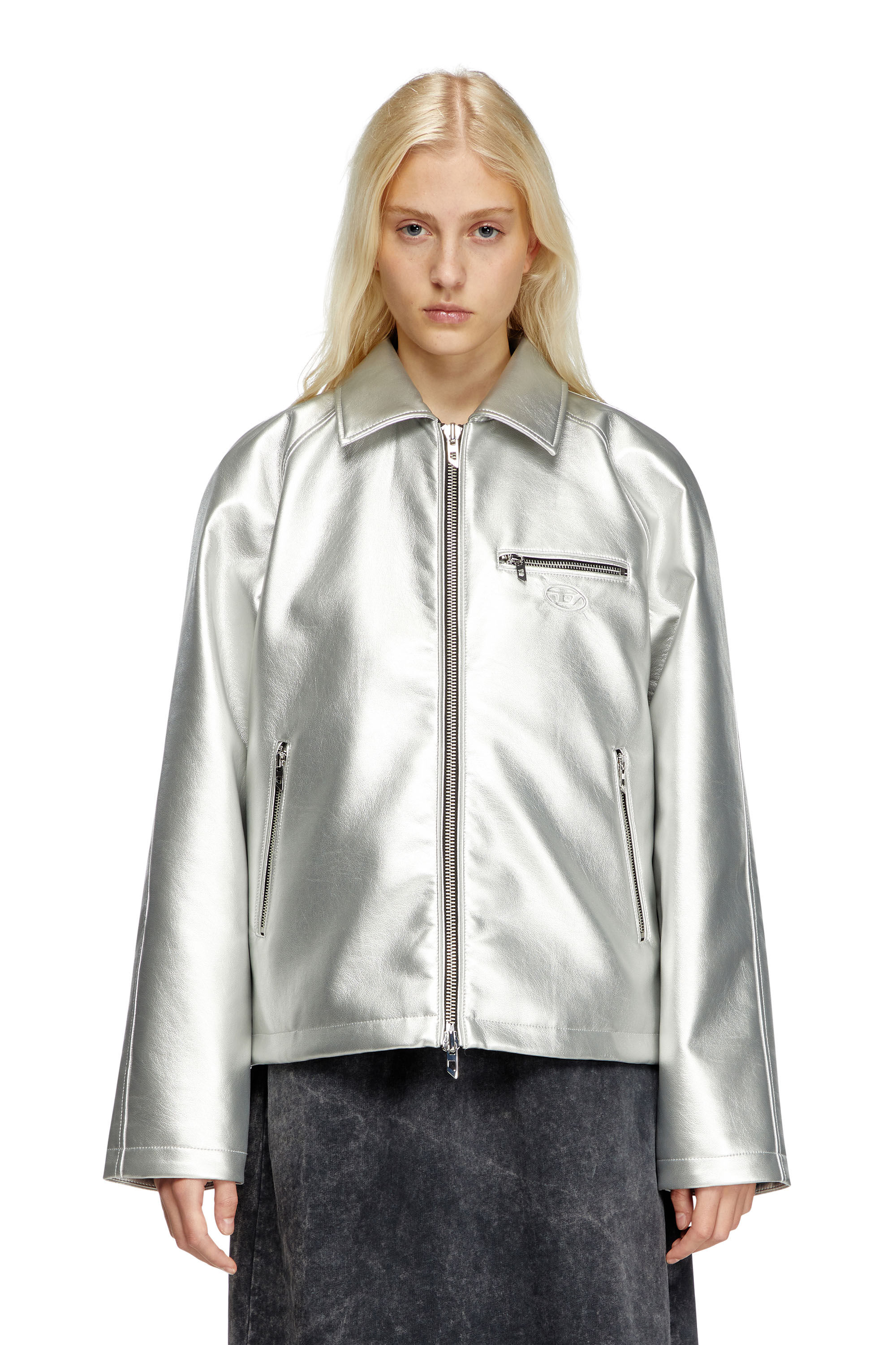 Diesel - J-THOME, Chaqueta coach metálica Unisex in Plateado - 7