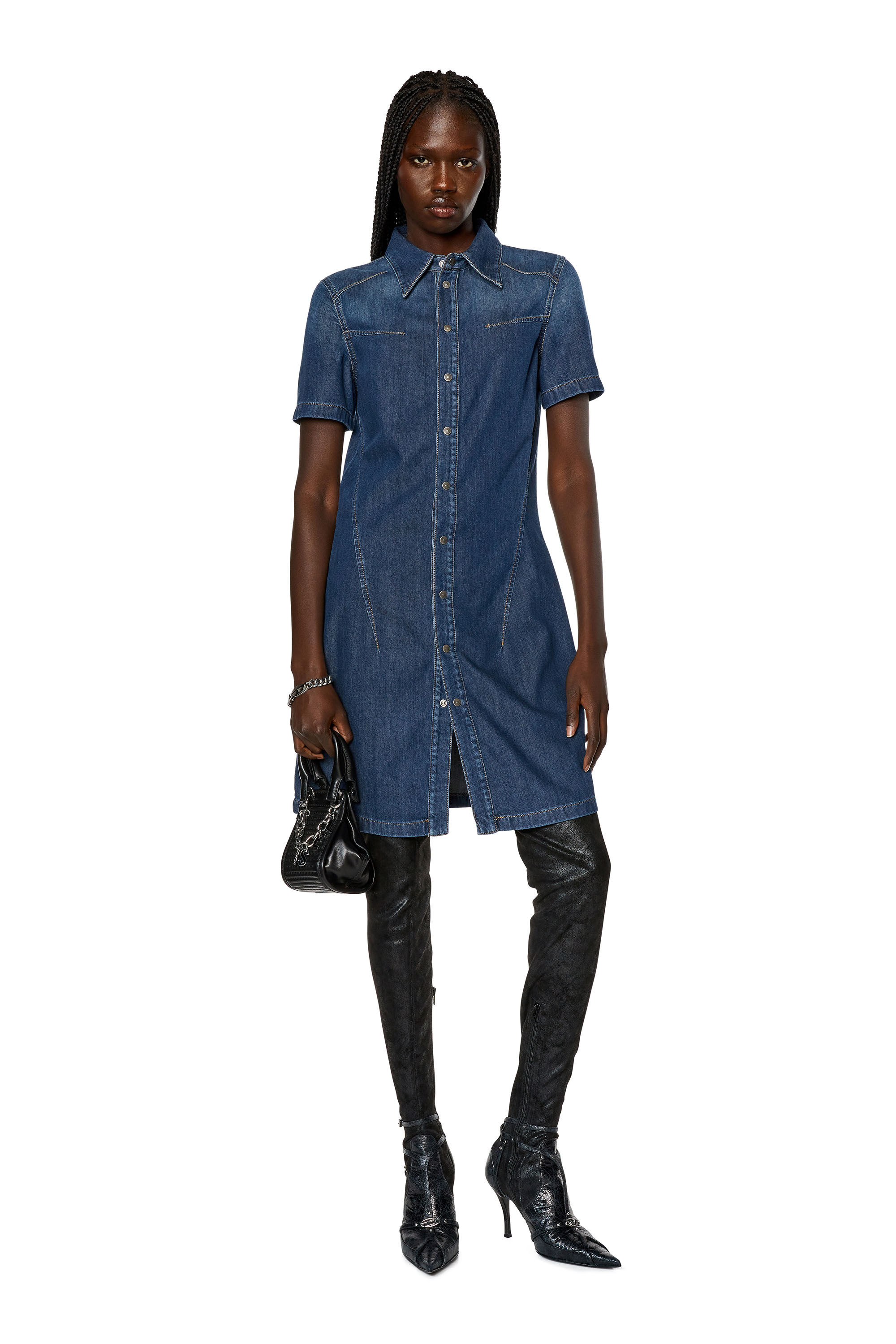 Women s Buttoned shirt dress in stretch denim Blue Diesel