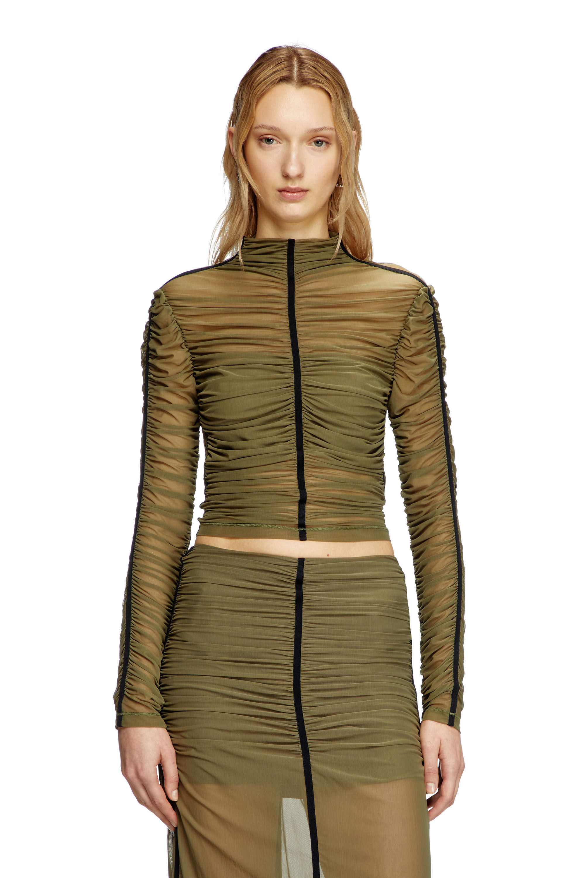 Diesel - T-AIKO, Top de tul y tejido Mujer in Verde - 3