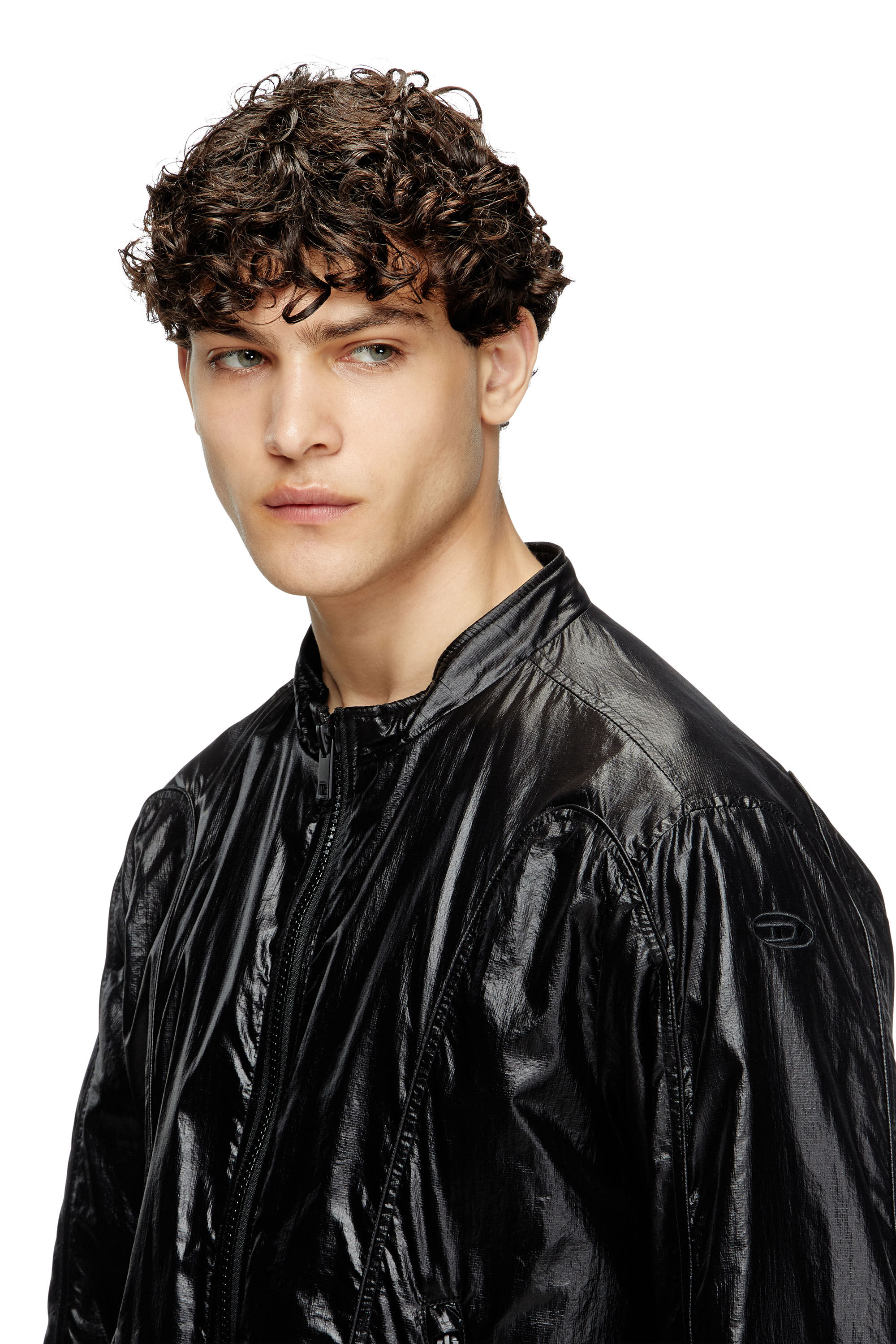 Diesel - J-CLAYS, Man's Biker jacket in shiny ripstop in Black - 4