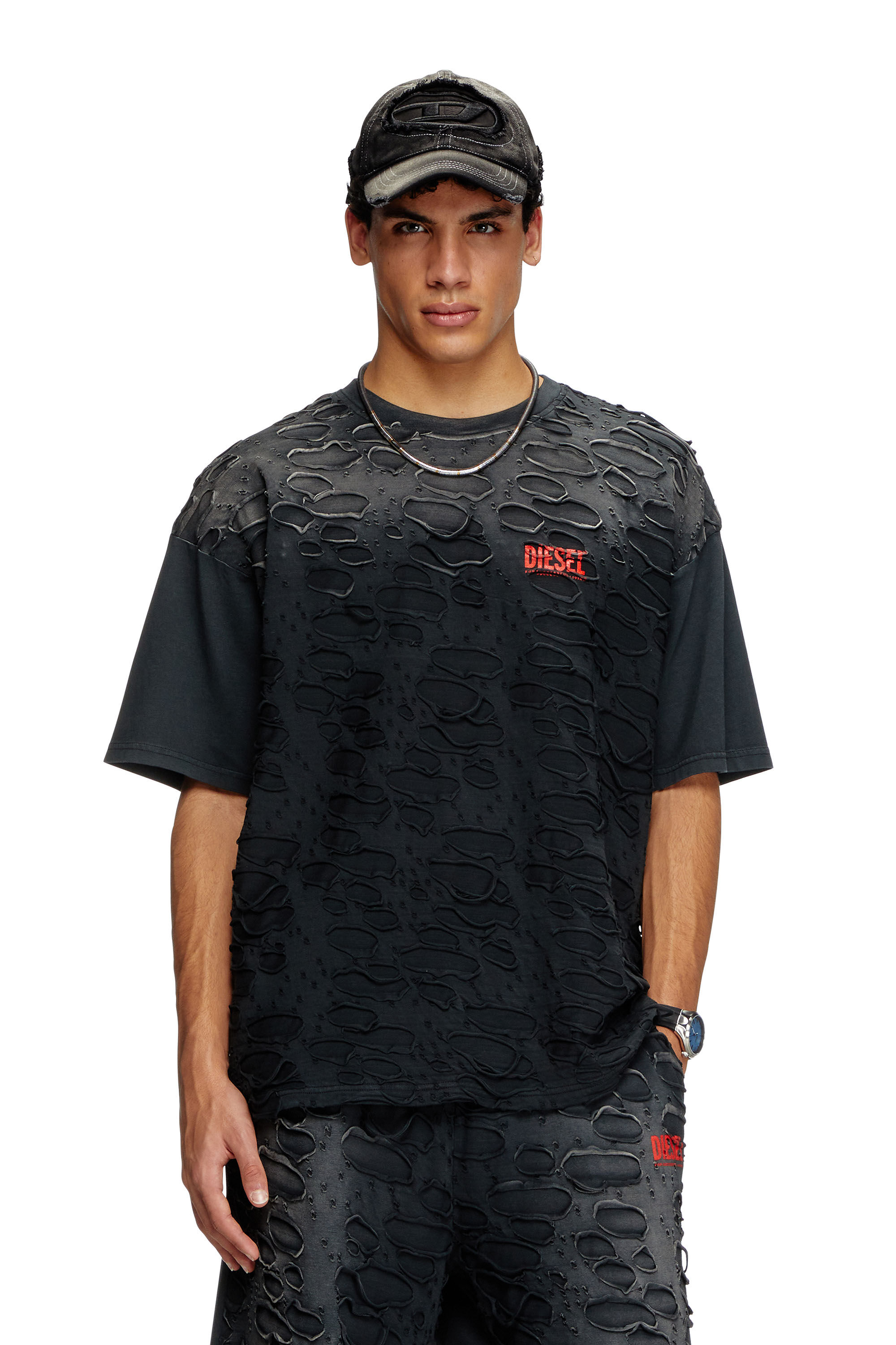 Diesel - T-BOXT-R29, Camiseta con detalle de orificios Hombre in Negro - 3